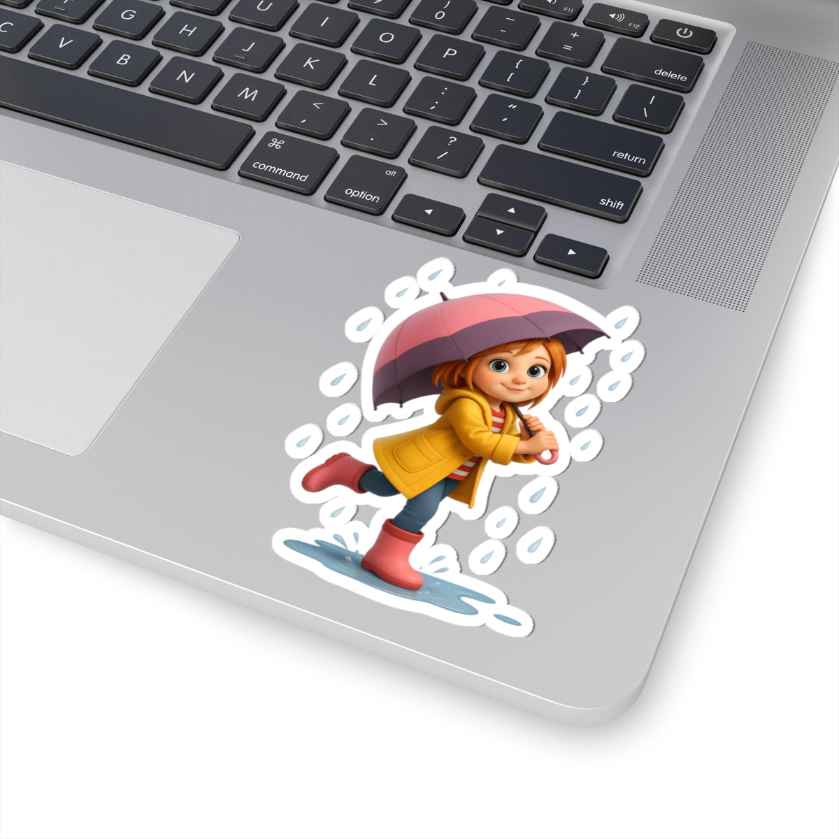 Cute Girl in Rain Sticker — Waterproof Kiss-Cut Laptop Decal