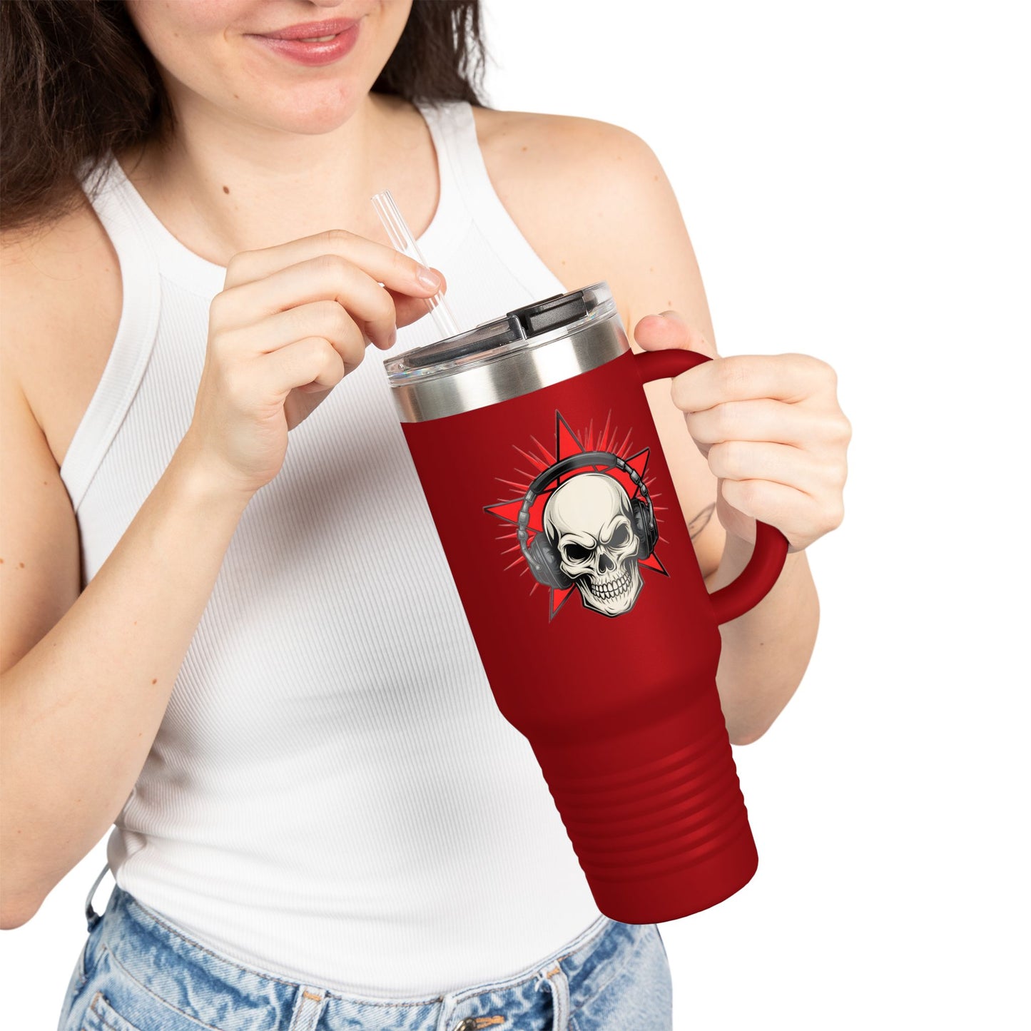 Skull and Stars Insulated Travel Mug - 40oz | Perfect for Road Trips, Gifts for Music Lovers, Outdoor Adventures, and Coffee Enthusiasts