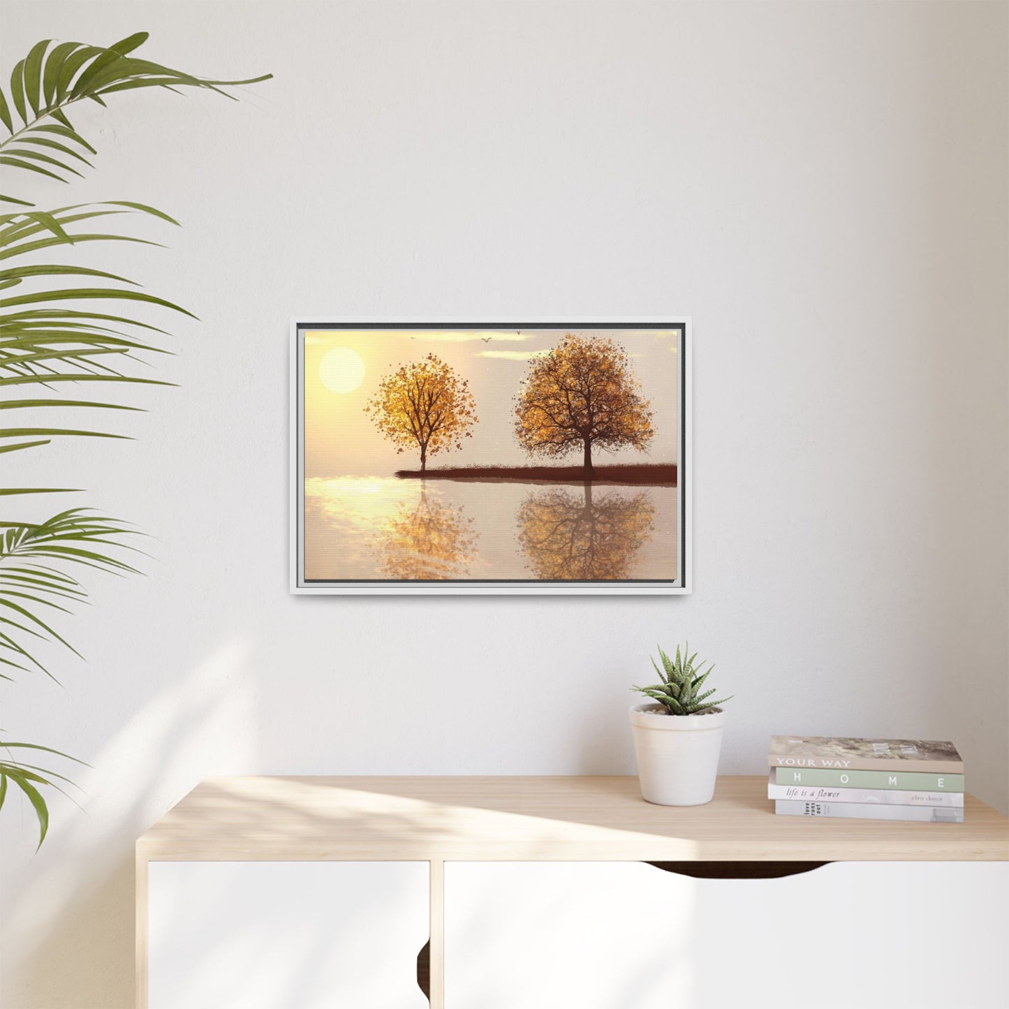 Framed Matte Canvas Wall Art — Golden Autumn Trees Reflection