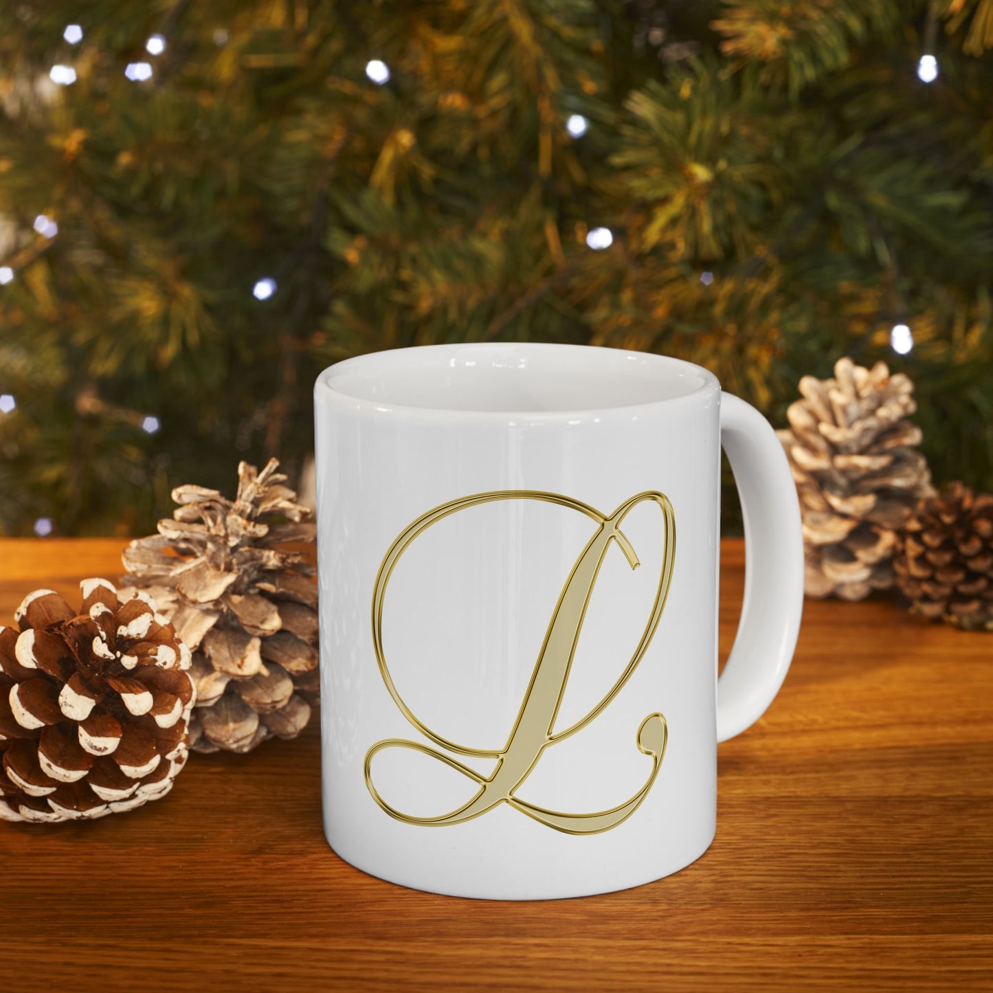 Gold Script Love Ceramic Mug — Elegant Valentine's Day Coffee Cup (11oz, 15oz)