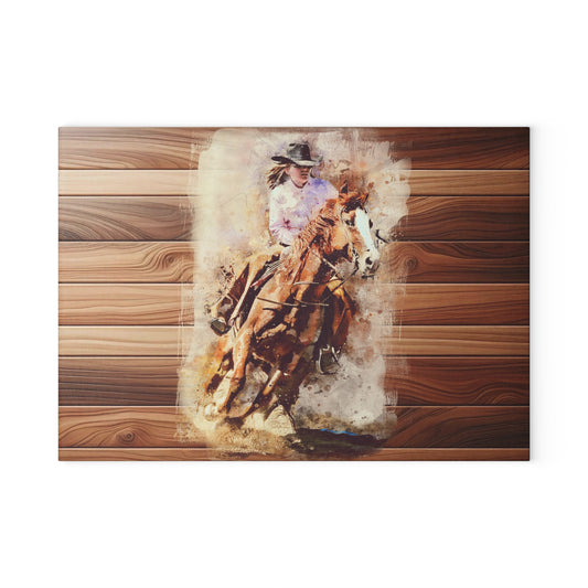 Rustic Equestrian Glass Cutting Board, Horse Lover Gift, Kitchen Decor, Unique Wedding Gift, Country Home Accessory, Farmhouse Style