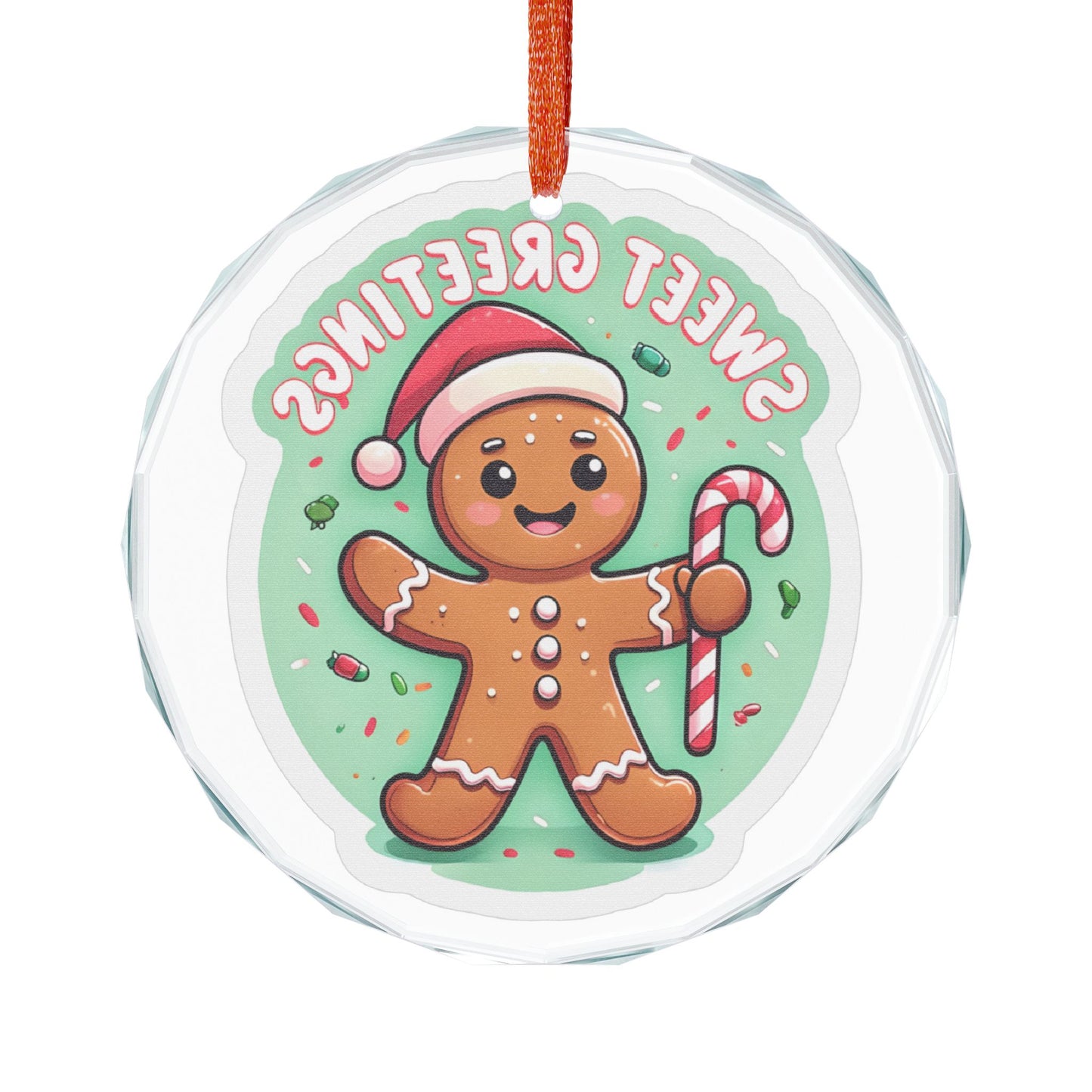 Gingerbread 'Sweet Greetings' Crystal Glass Ornament
