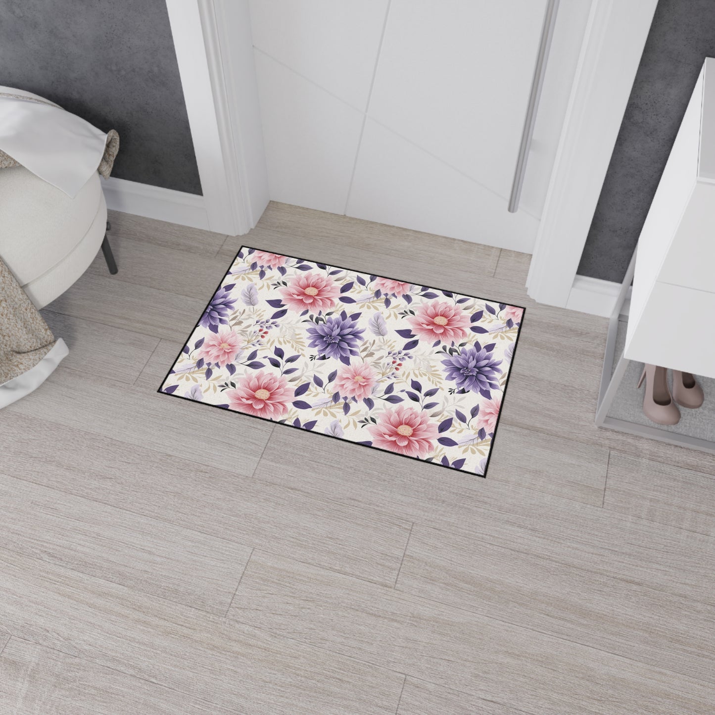 Floral Heavy-Duty Floor Mat — Pink & Purple Dahlia Entry Rug