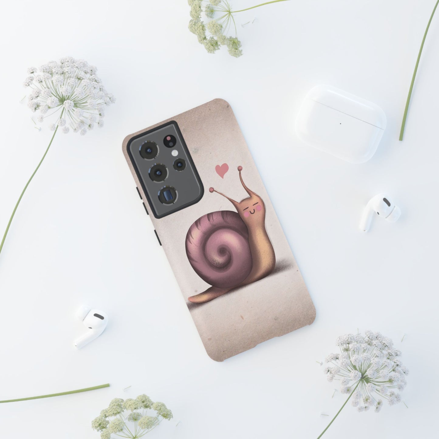 Cute Snail Phone Case — Pink Heart Cartoon Protective iPhone Cover