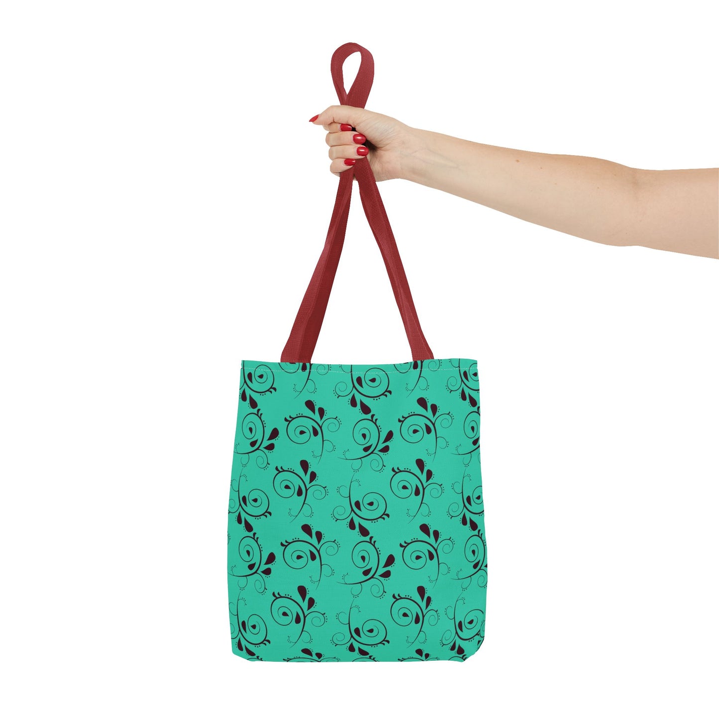 Turquoise Floral Swirl Tote Bag – All-Over Print Stylish Shopping Bag