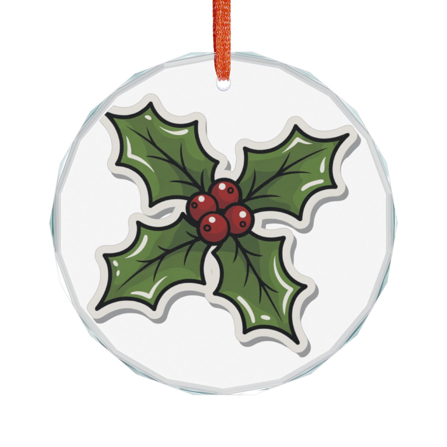 Crystal Glass Ornament — Festive Holly & Berries Christmas Tree Decoration