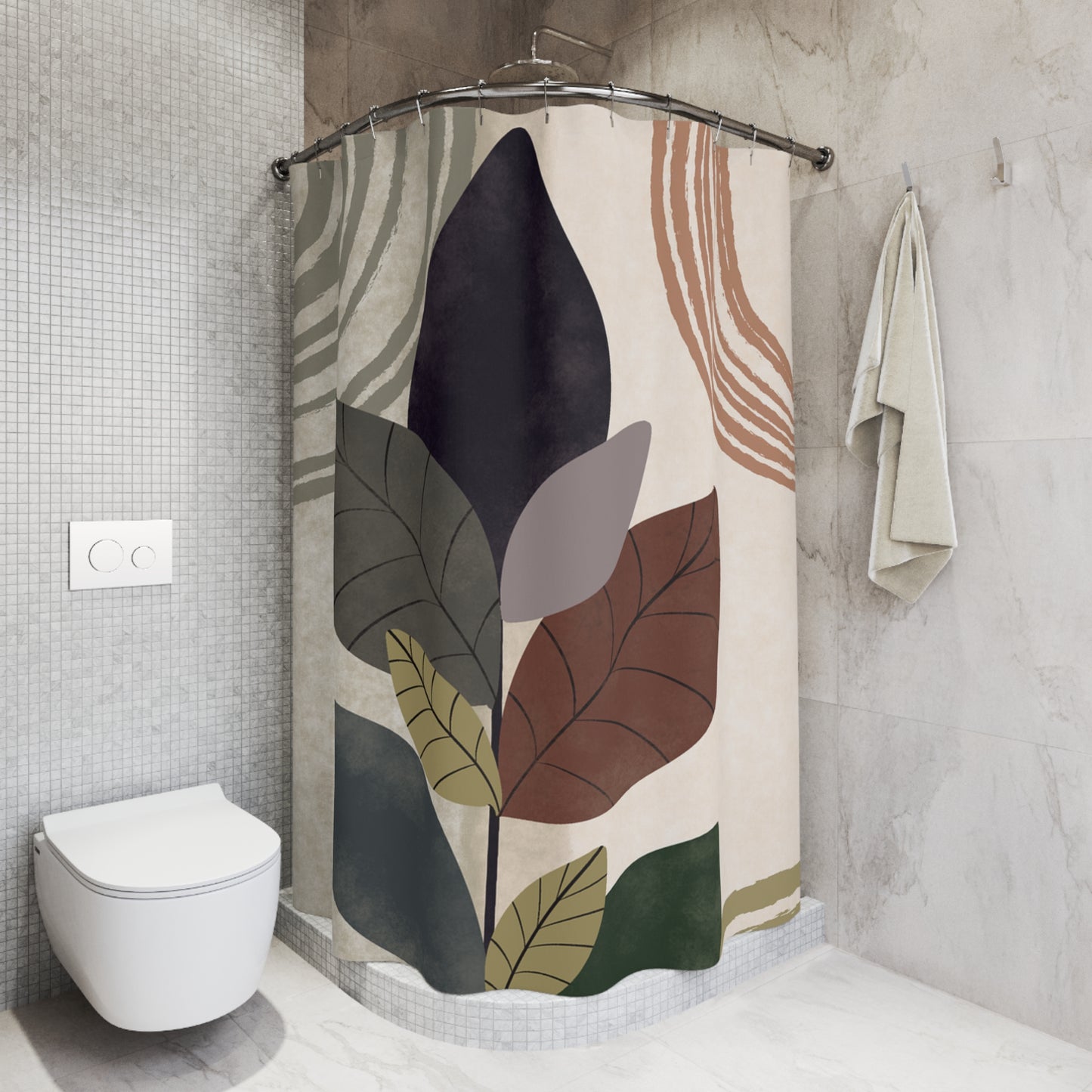 Boho Leaf Shower Curtain - Modern Bathroom Decor, Tropical Leaves, Eco-Friendly Design, Nature-Inspired Home, Gift for Her