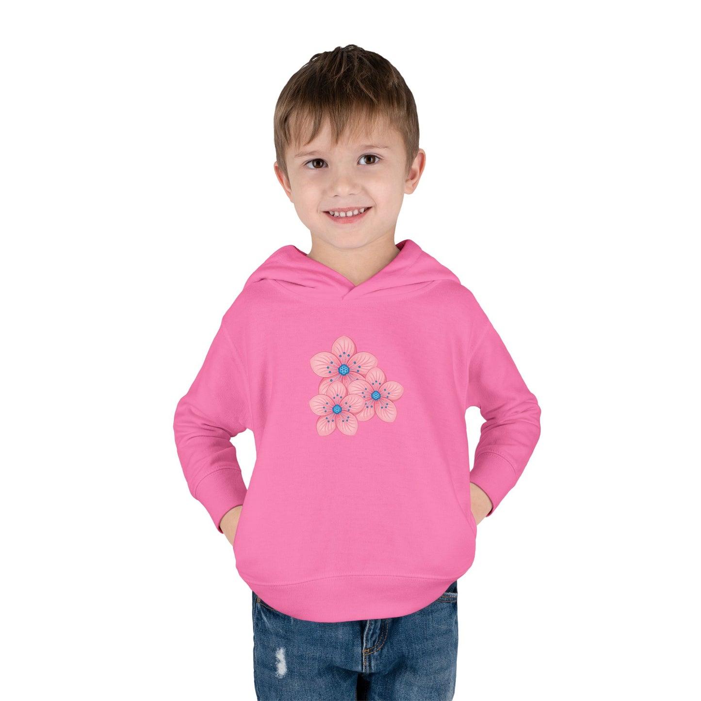 Adorable Toddler Pullover Fleece Hoodie with Pink Flower Design, Kids Sweatshirt, Toddler Clothing, Spring Outfit, Cute Gift for Kids