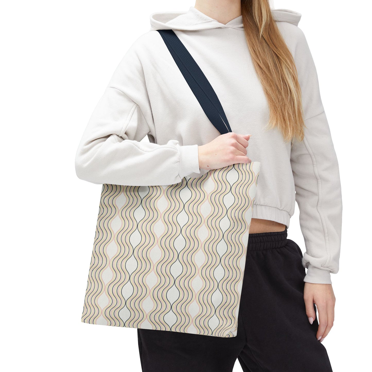 Waves Pattern Tote Bag, Boho Chic Handbag, Everyday Carry, Beach Bag, Gift for Her, Eco-Friendly Style