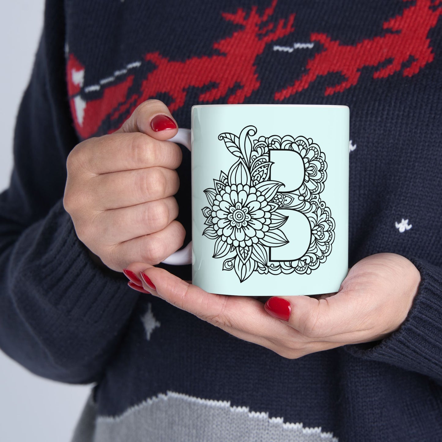 Mandala Design Ceramic Mug -Letter B Relaxing Gift for Tea Lovers, Coffee Enthusiasts, Home Decor, Perfect for Holidays, Zen Vibe