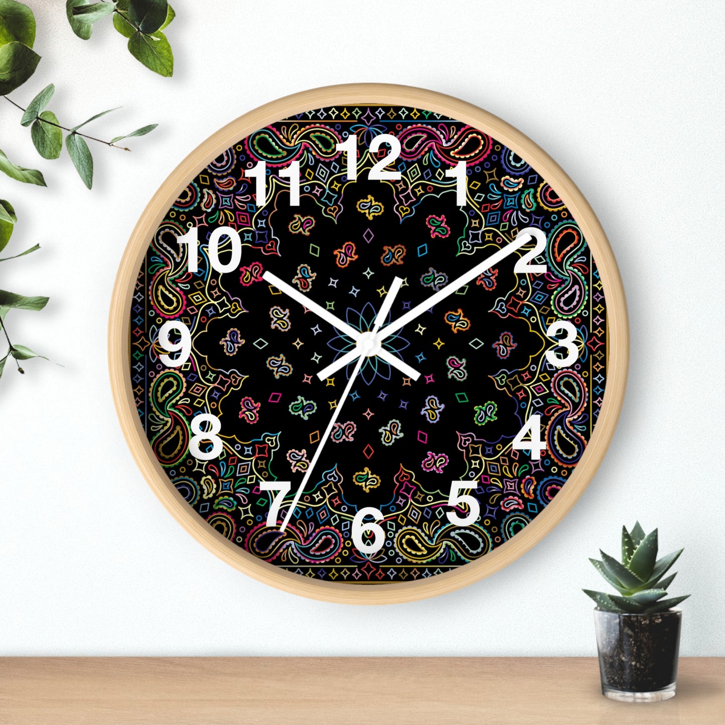 Colorful Mandala Wall Clock Boho Home Decor, Unique Gift, Modern Timepiece