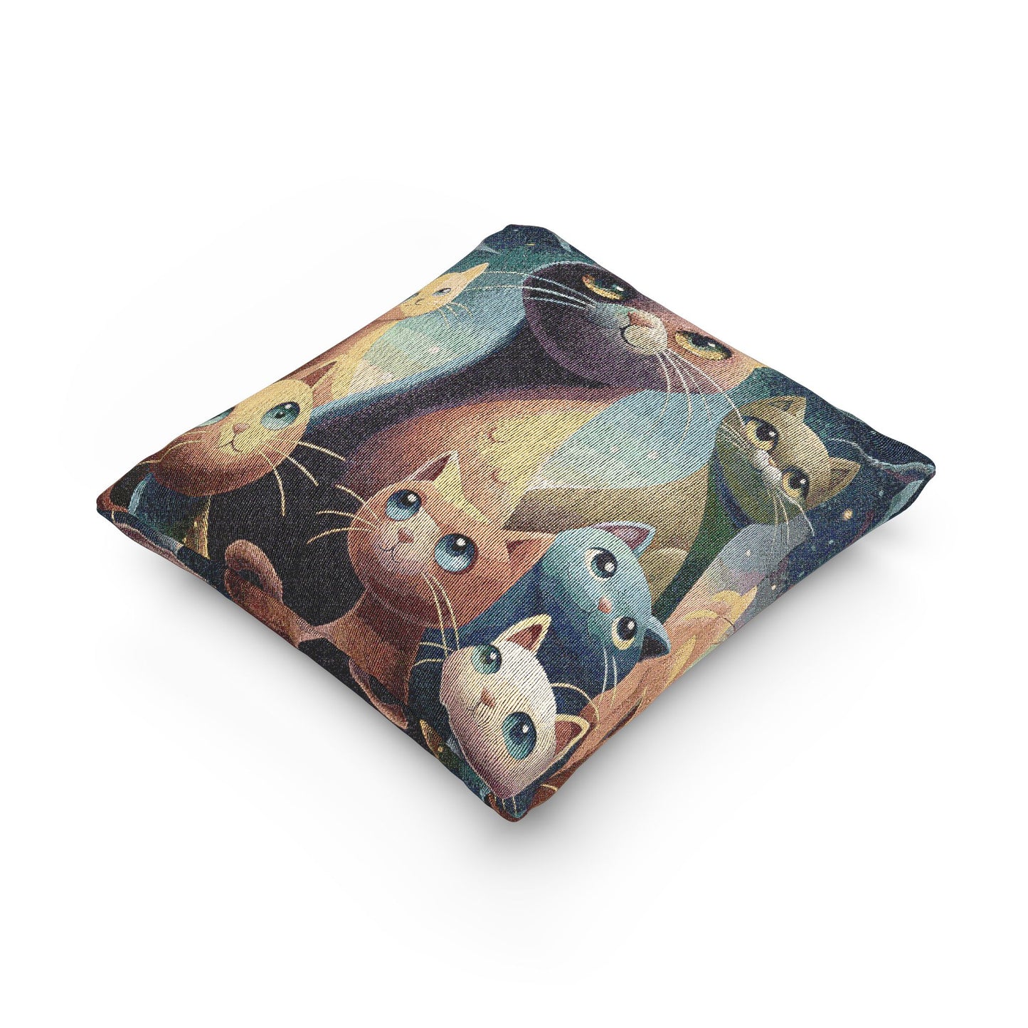 Whimsical Cat Woven Pillow - Cozy Cat Lover's Decor, Gift for Pet Owners, Home Accents, Unique Living Room Decor, Cat Themed Gift