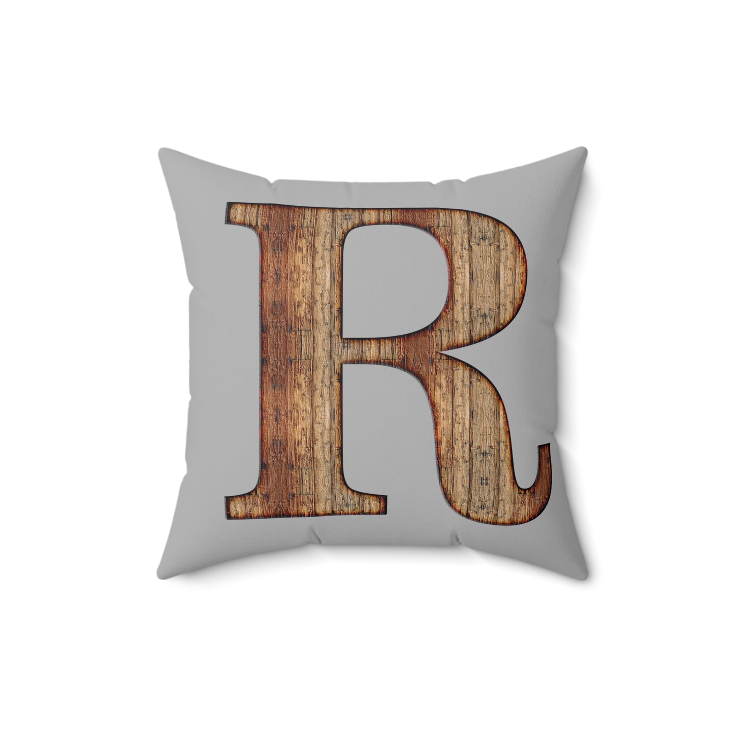 Wooden Monogram 'R' Decorative Throw Pillow - Rustic Farmhouse Accent