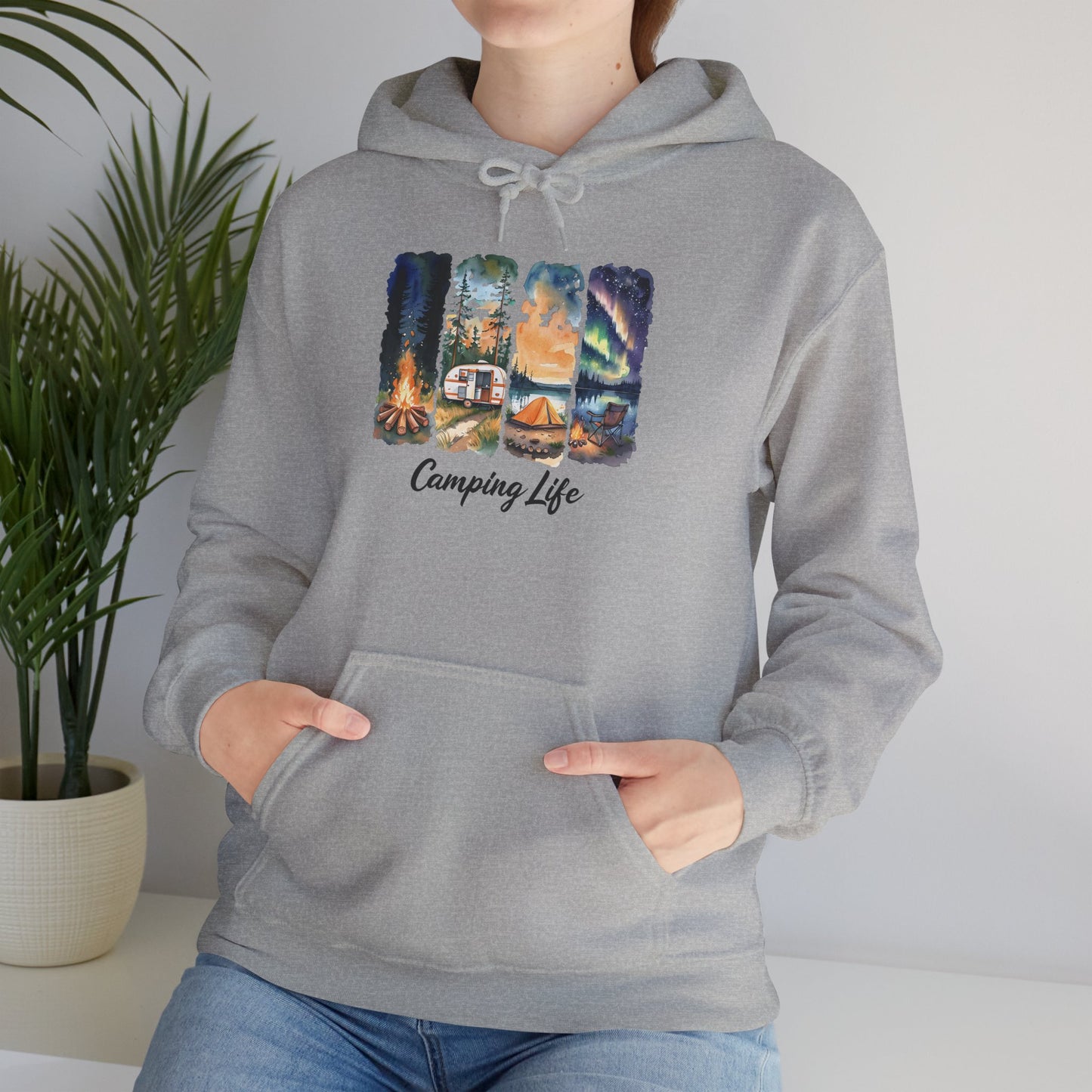 Camping Life Hoodie – Outdoor Illustrated Campsite Scenes