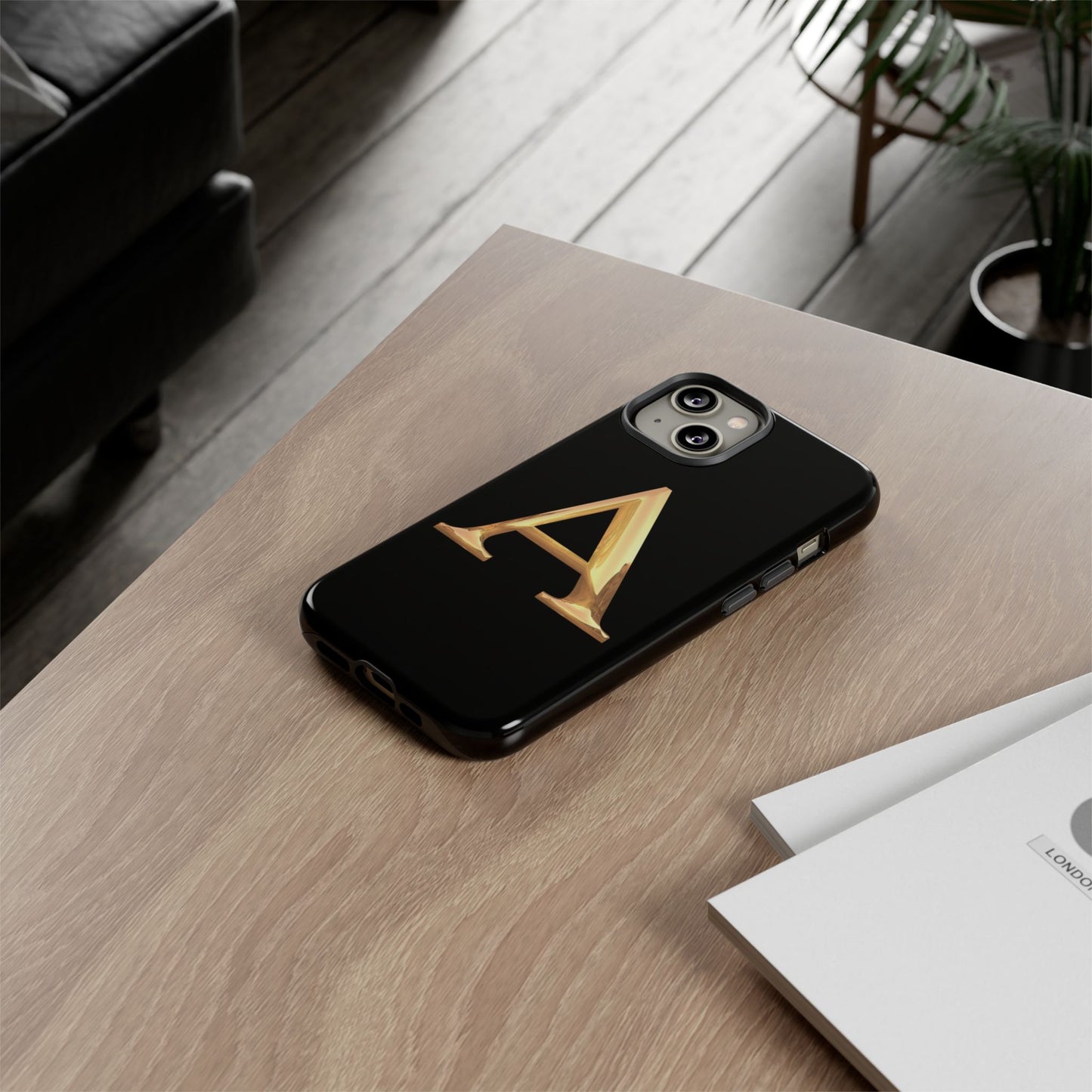 Custom Phone Case with Gold Letter A, Monogrammed Gift, Tough Protective Case, Personalized Phone Accessory, Unique Phone Cover