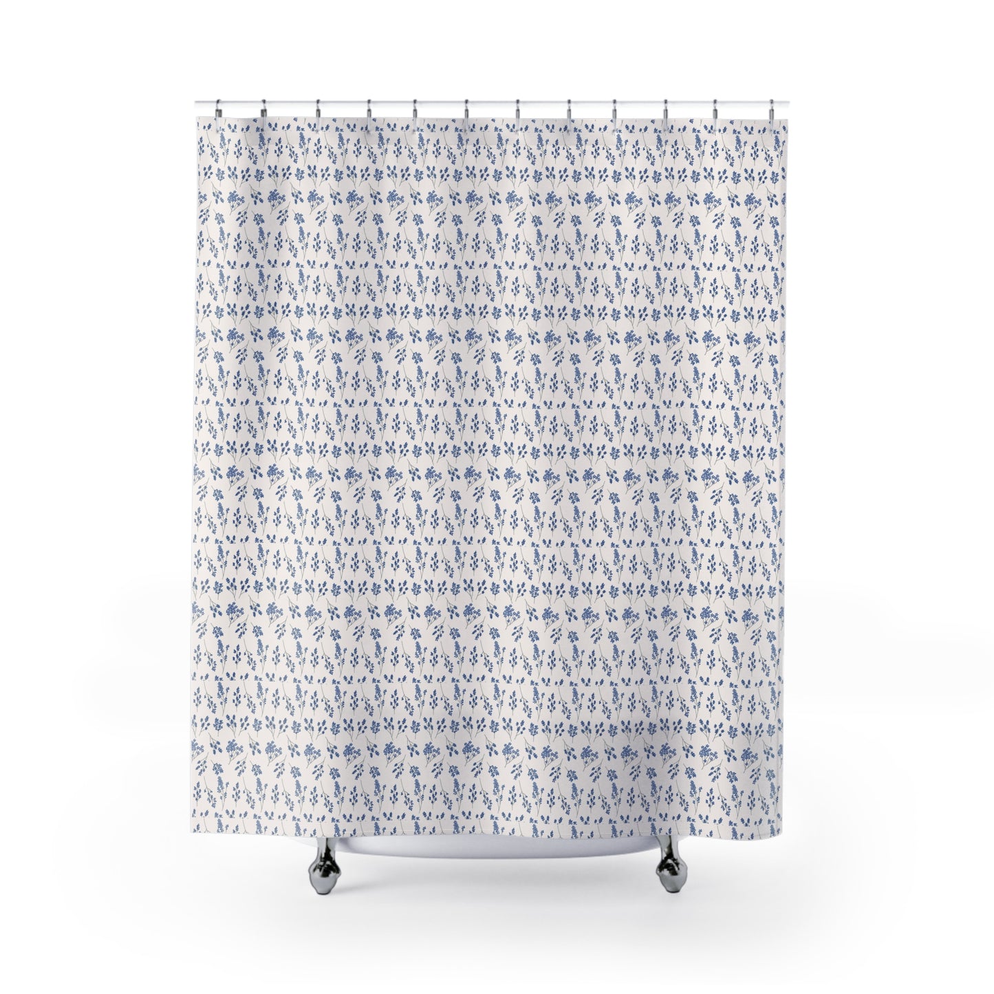 Blue Floral Shower Curtain – Vintage Ditsy Pattern for Cottage, Coastal & Farmhouse Bathrooms