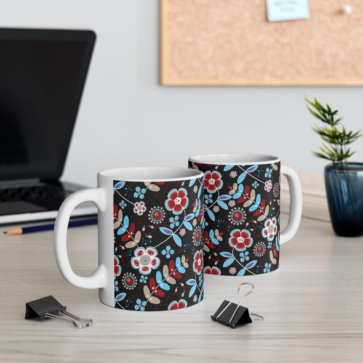 Floral Patterns Coffee Mug, Gift for Her, Bohemian Style Mug, Home Decor, Flower Design Cup, Unique Art Mug