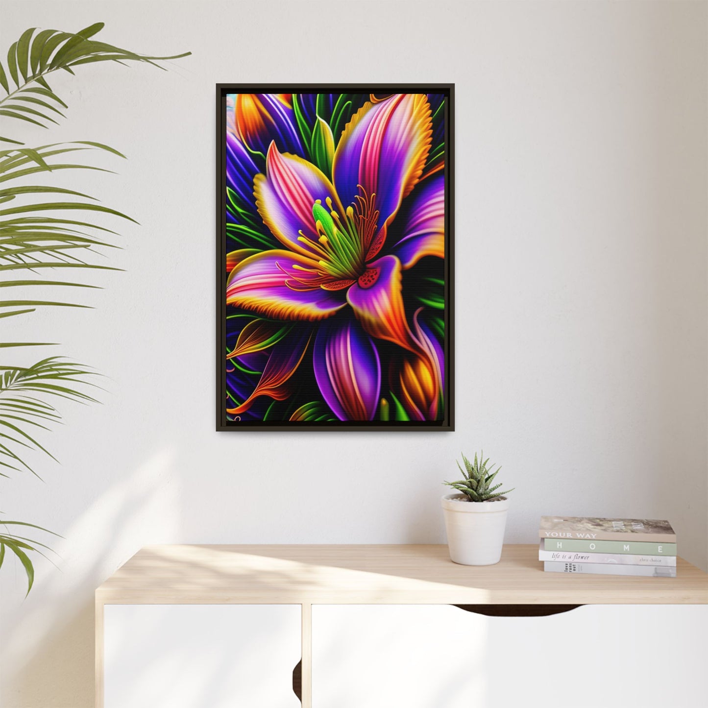 Vibrant Neon Floral Matte Canvas Print — Framed Wall Art