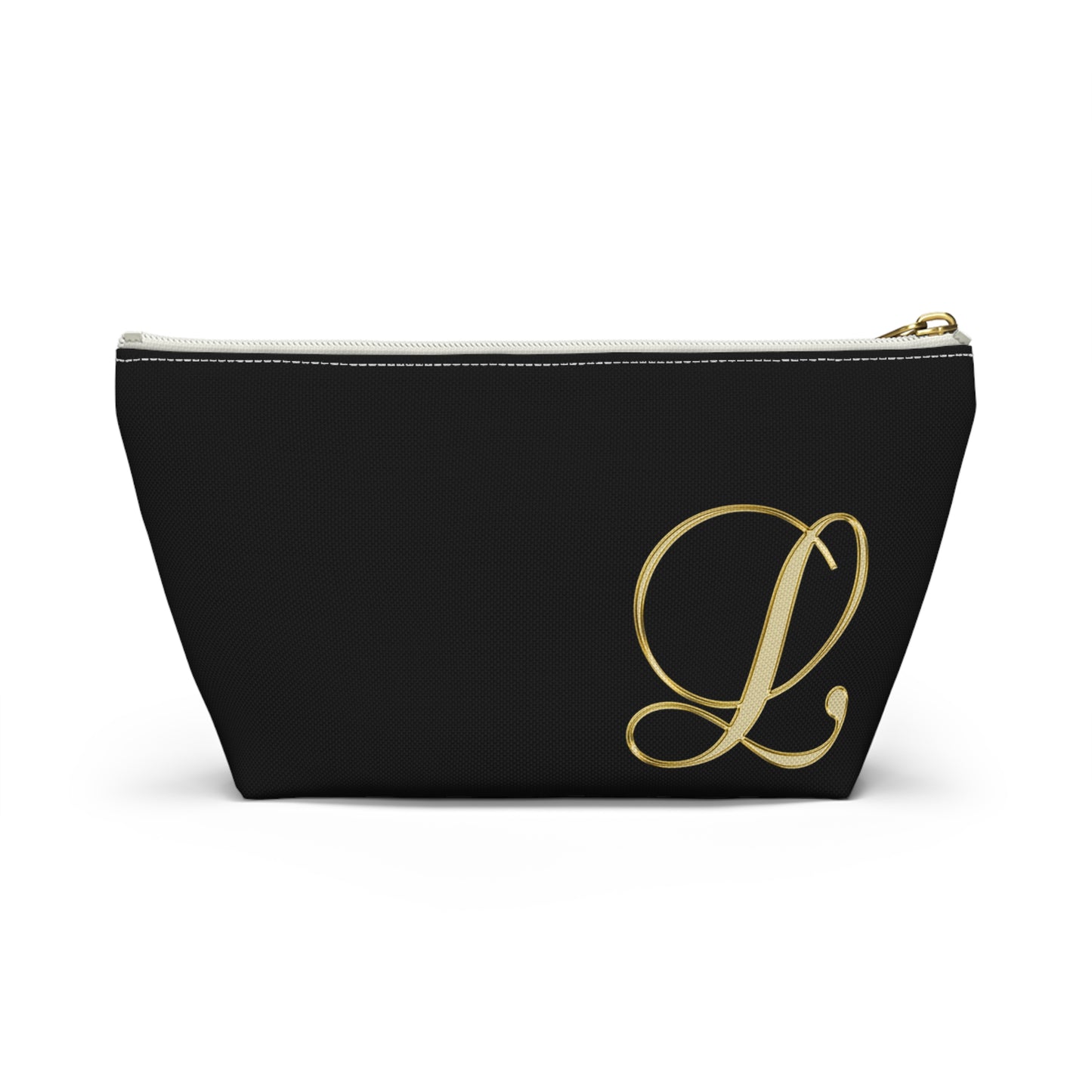 Monogram L Accessory Pouch — Black & Gold T‑Bottom Makeup Bag