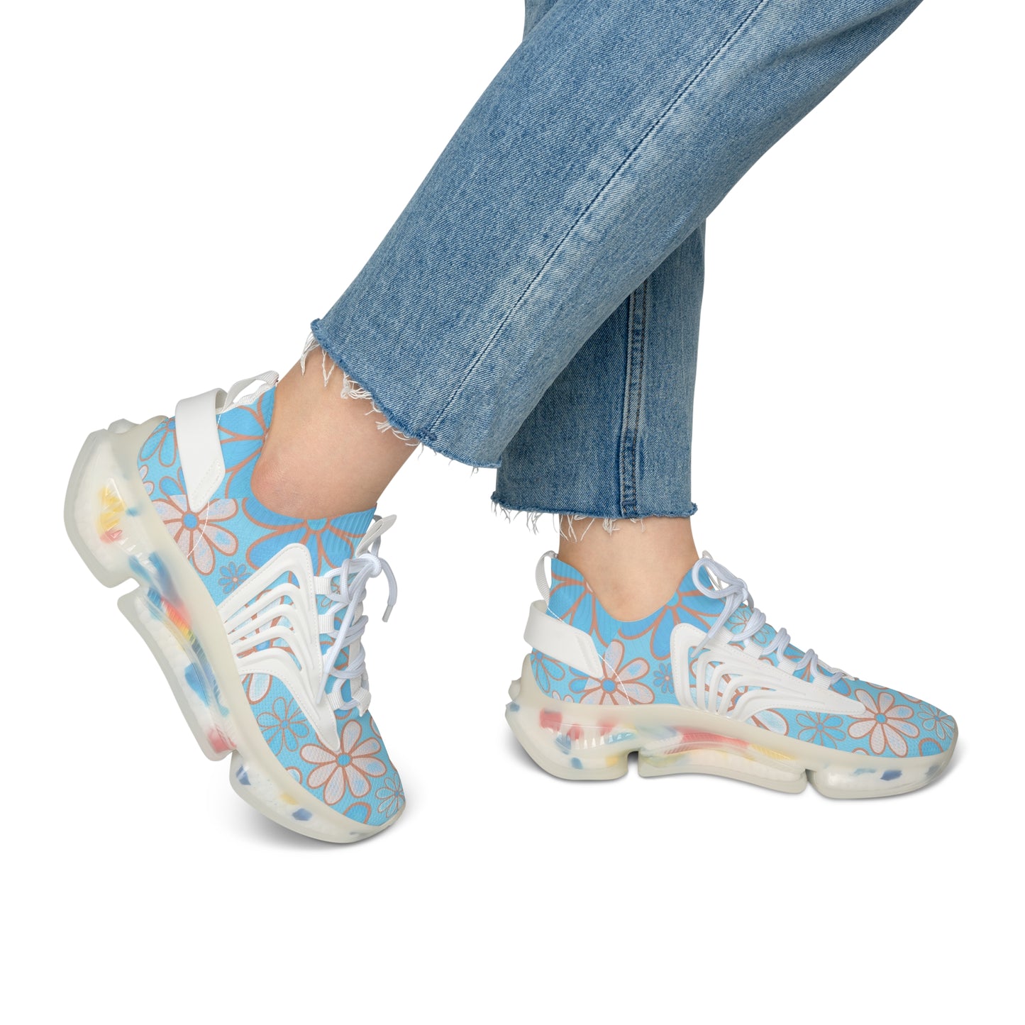 Women's Floral Mesh Sneakers, Trendy Athletic Shoes, Comfortable Running Sneakers, Floral Print Sneakers, Spring Fashion Shoes