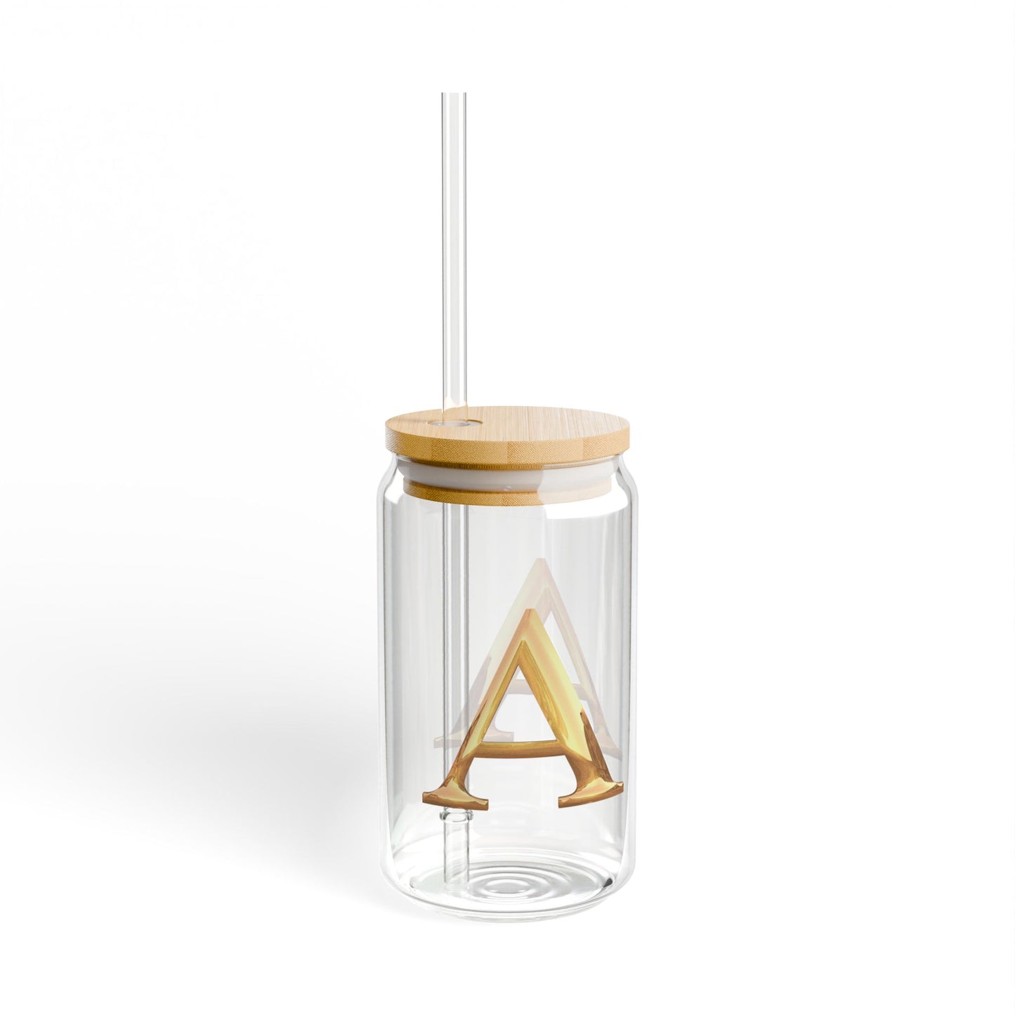 Stylish Glass Sipper with Bamboo Lid - Letter A