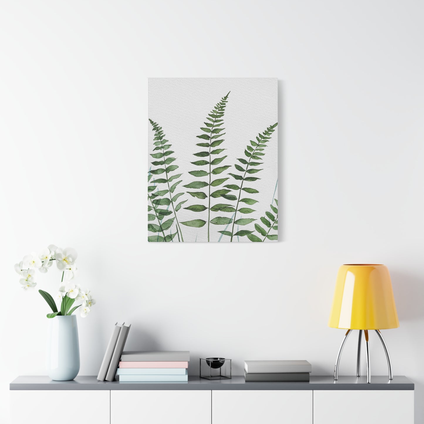 Fern Watercolor Canvas Art – Botanical Matte Stretched Wall Print