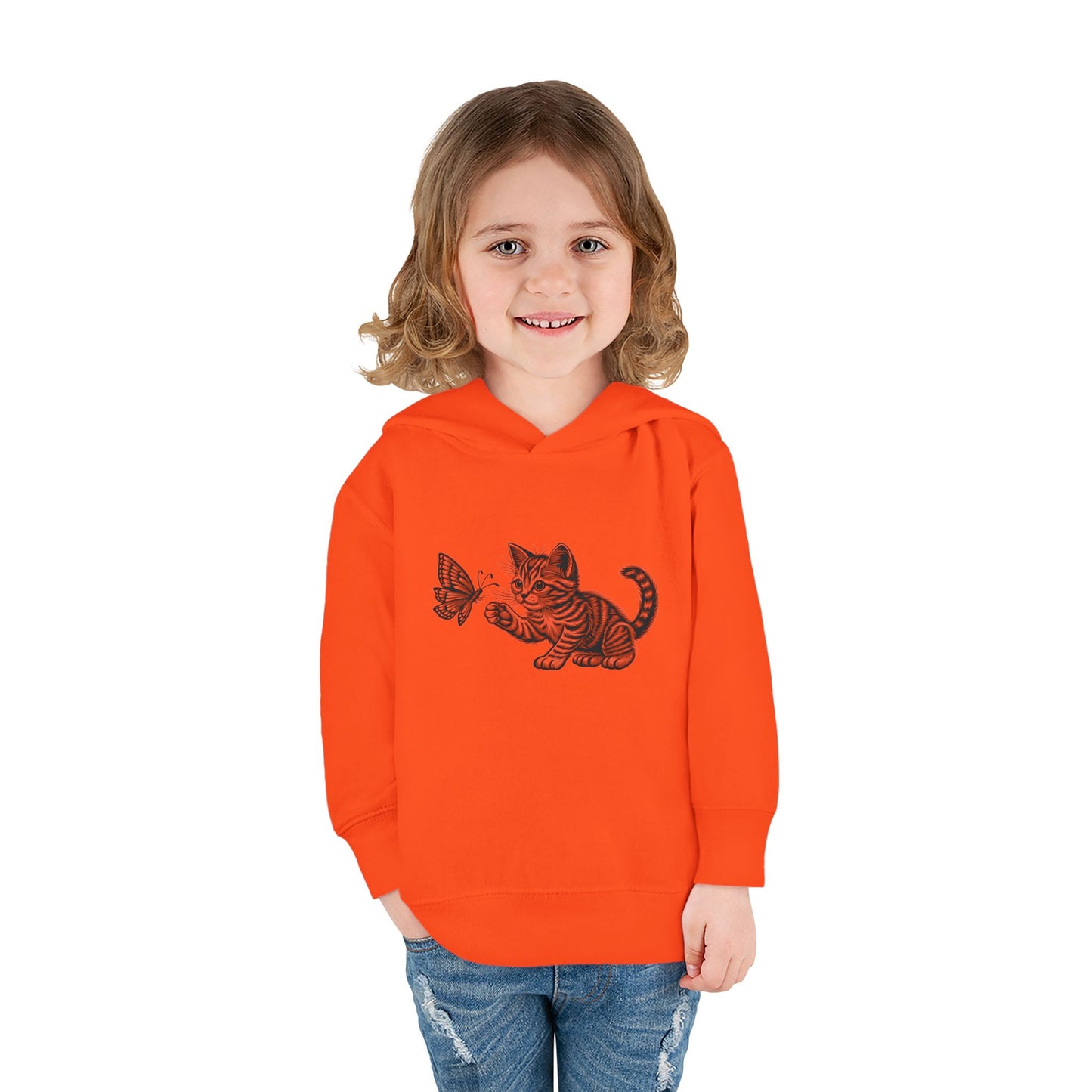 Cute Cat and Butterfly Toddler Hoodie, Toddler Pullover, Kids Fleece Hoodie, Animal Lover Gift, Playtime Pullover