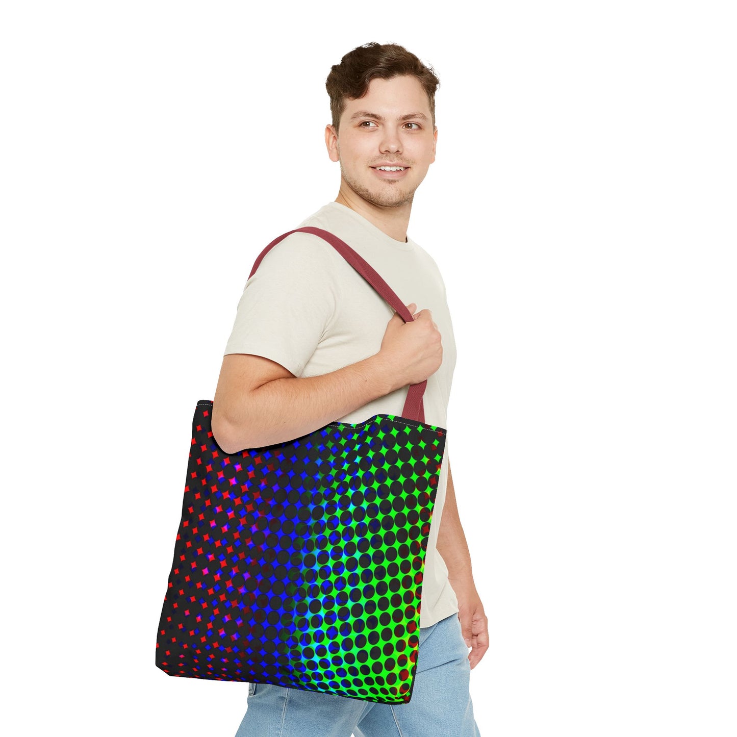 Vibrant Dot Print Tote Bag - Colorful Reusable Shopping Bag, Beach Tote