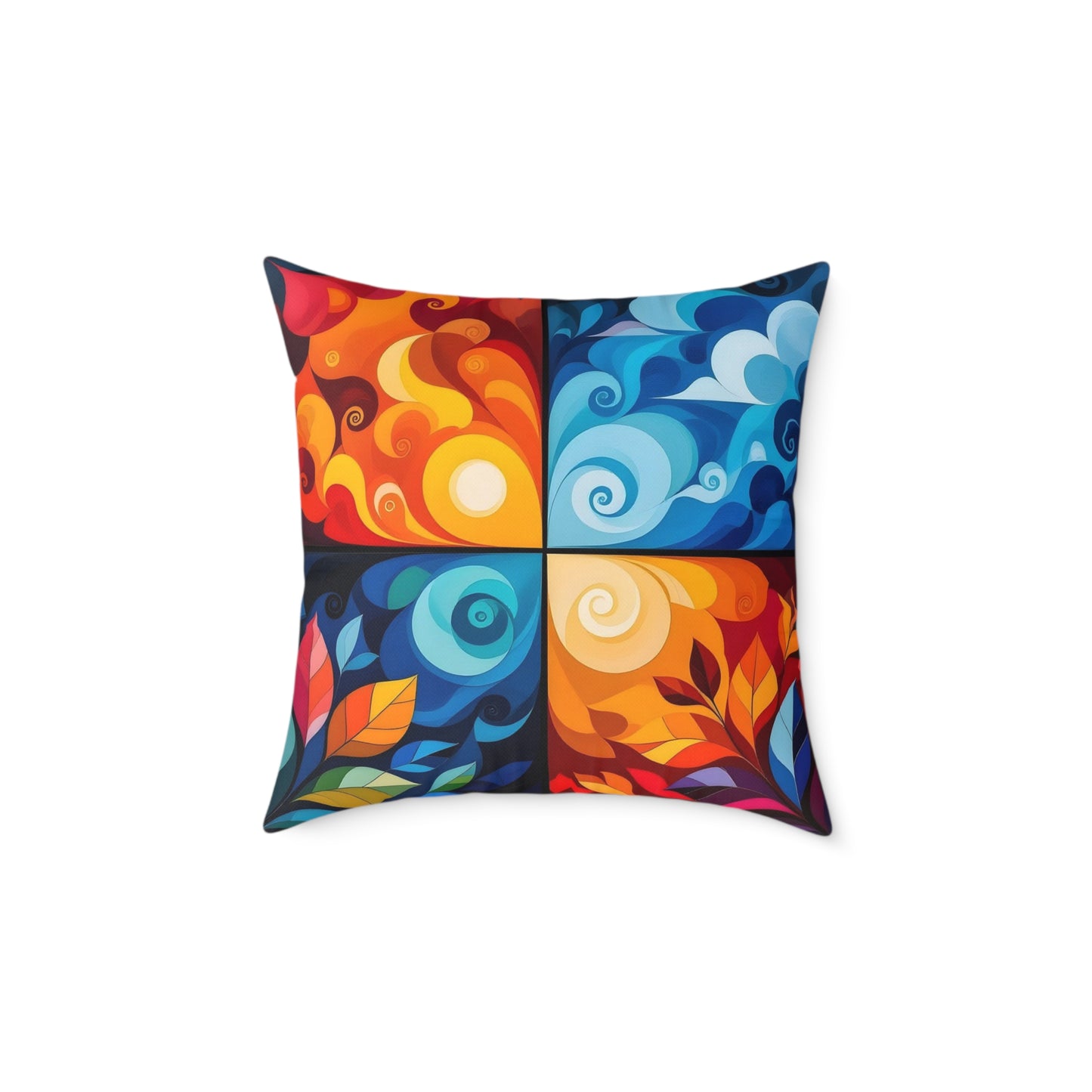 Abstract Seasons Square Pillow — Colorful Four-Panel Decorative Throw Pillow