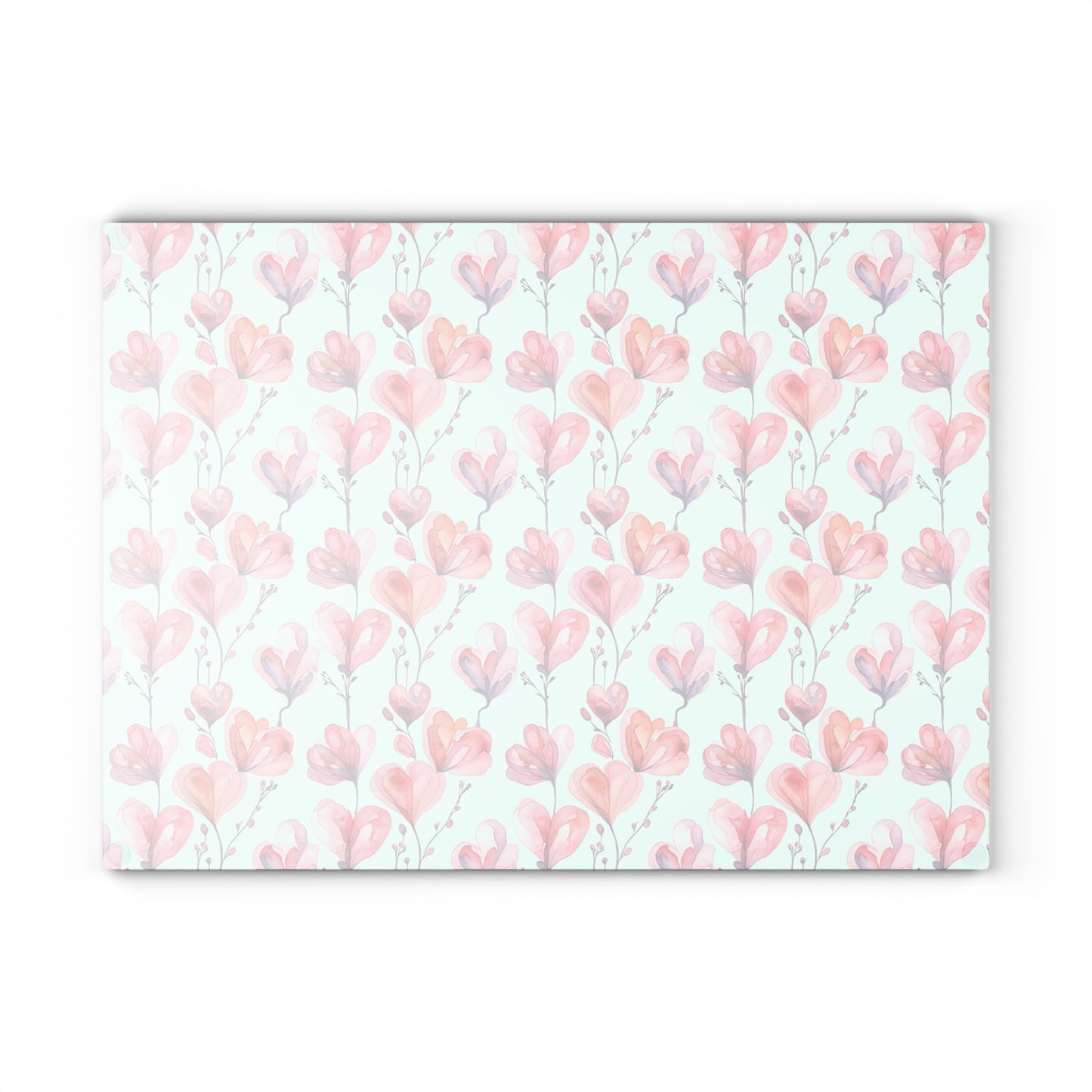 Floral Watercolor Glass Cutting Board — Pink Tulip Pattern