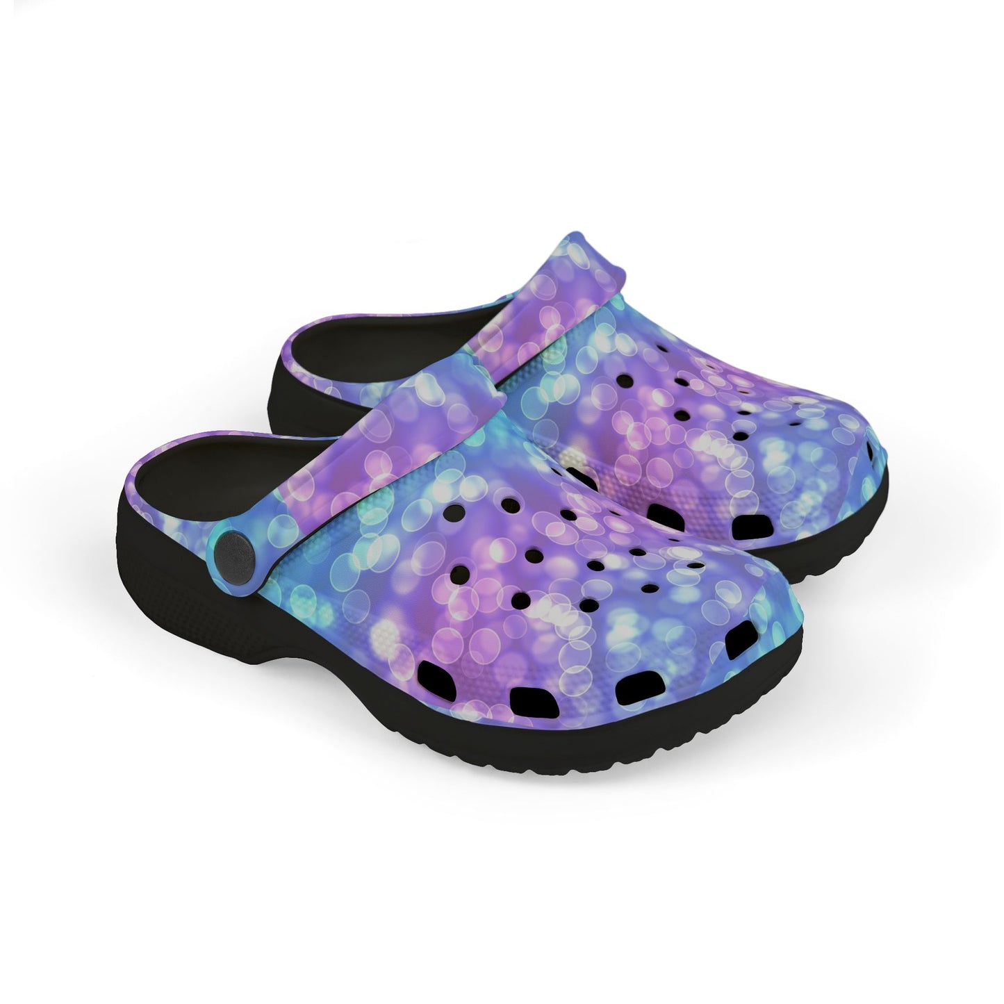 Kids Purple Blue Bokeh Foam Clogs — Comfort EVA Slip-Ons