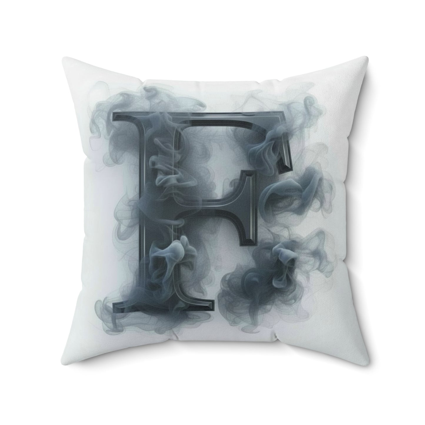 Smoky Letter 'F' Decorative Throw Pillow — Monogram Initial Accent Cushion