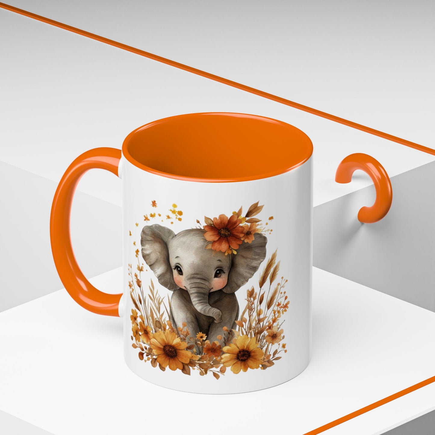 Adorable Elephant Floral Coffee Mug, Cute Animal Mug, Coffee Lover Gift, Kids Mug, Baby Shower Decor