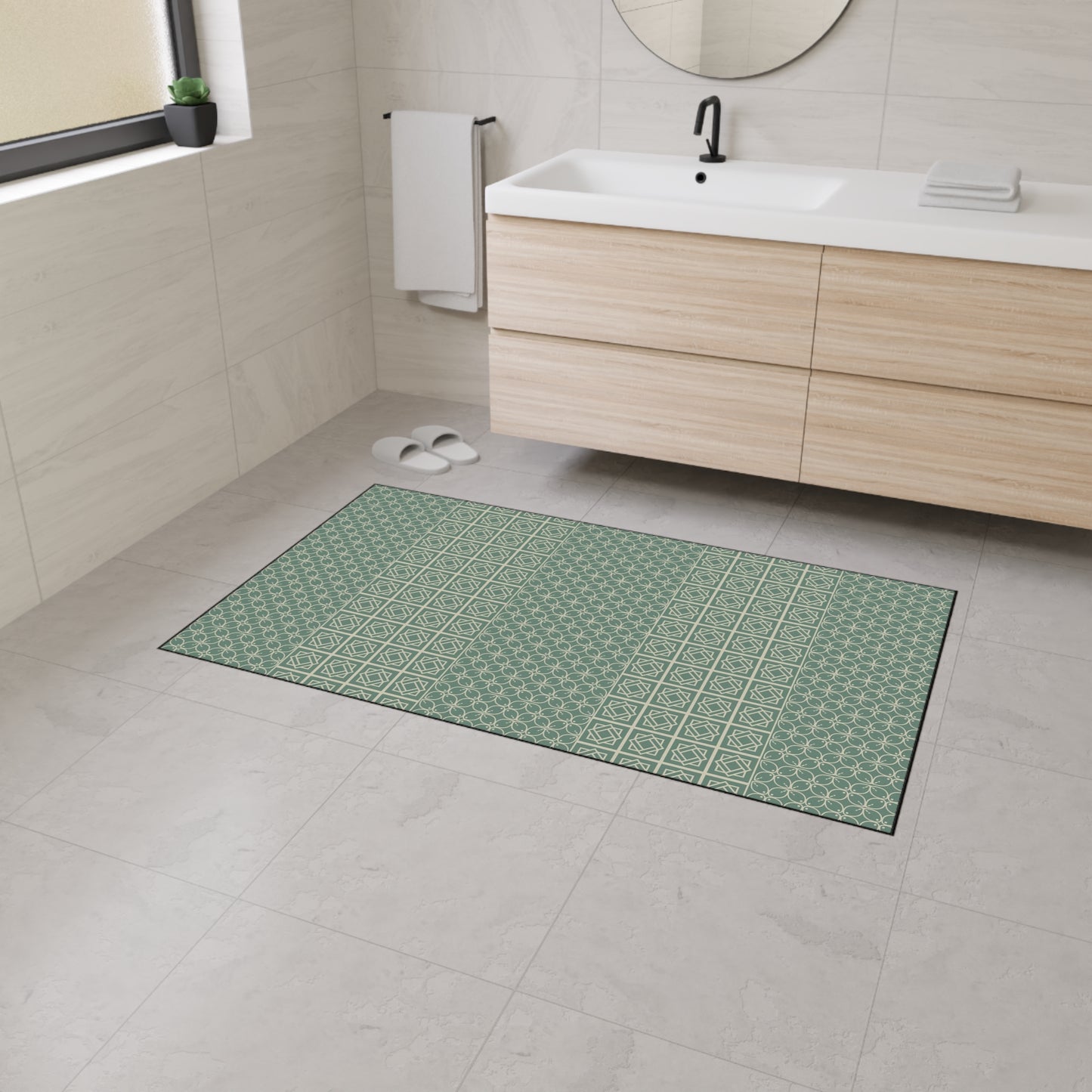 Green Geometric Heavy Duty Floor Mat — Durable Non-Slip Entry Rug