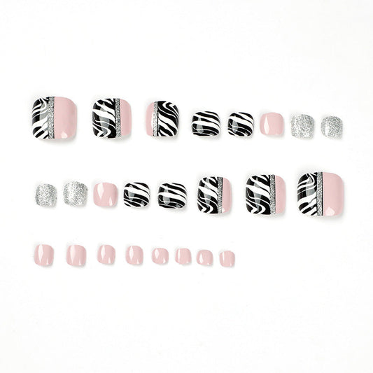 Bare powder foot nails, black and white lines, press on nails, nails piece, wholesale fake nails, nails piece – Image 2