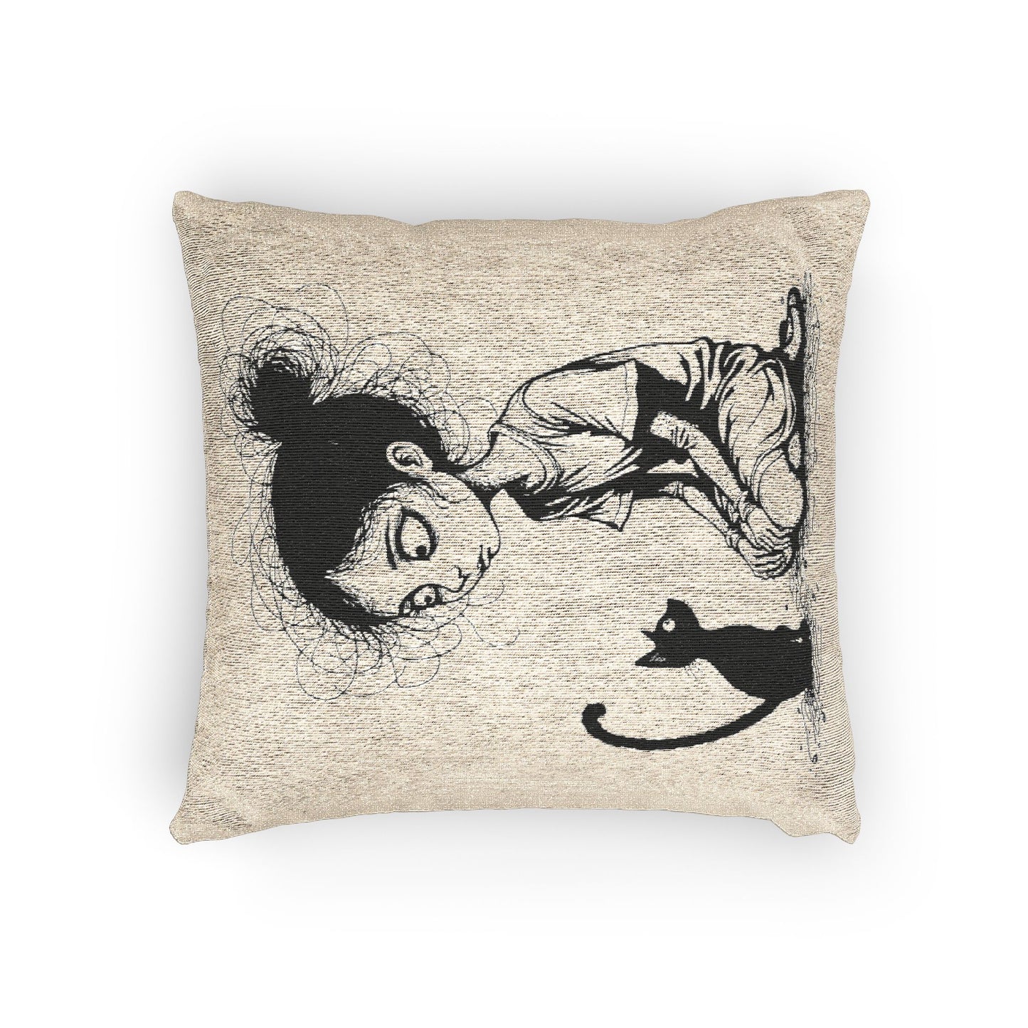 Whimsical Cat Lover's Woven Pillow, Cozy Home Decor, Cute Animal Accent, Cat Lover Gift, Couch Cushion, Bohemian Style Pillow