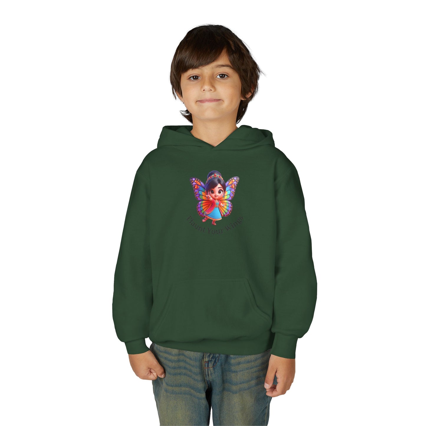 Inspirational Youth Hoodie - "Flaunt Your Wings", Cozy Sweatshirt, Gift for Teens, Motivational Apparel, Butterfly Design