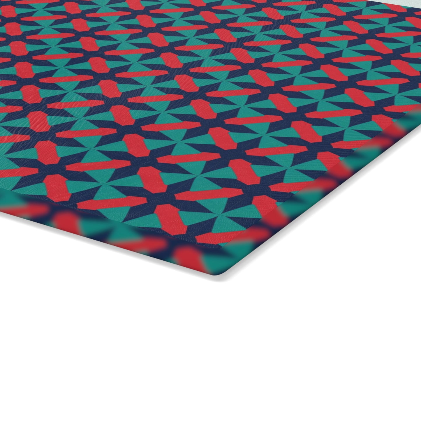 Geometric Star Tile Glass Cutting Board — Red & Teal Kitchen Decor