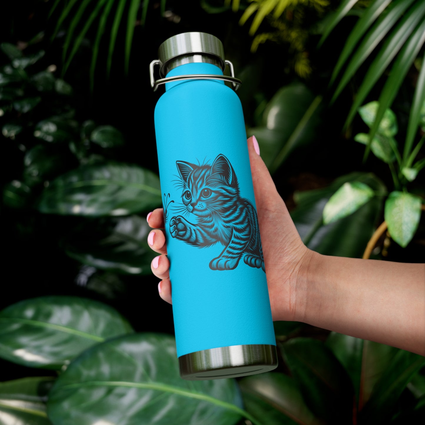 Cat and Butterfly Insulated Water Bottle, Cute Animal Flask, Travel Mug, Gift for Cat Lovers, Eco-Friendly Beverage Container