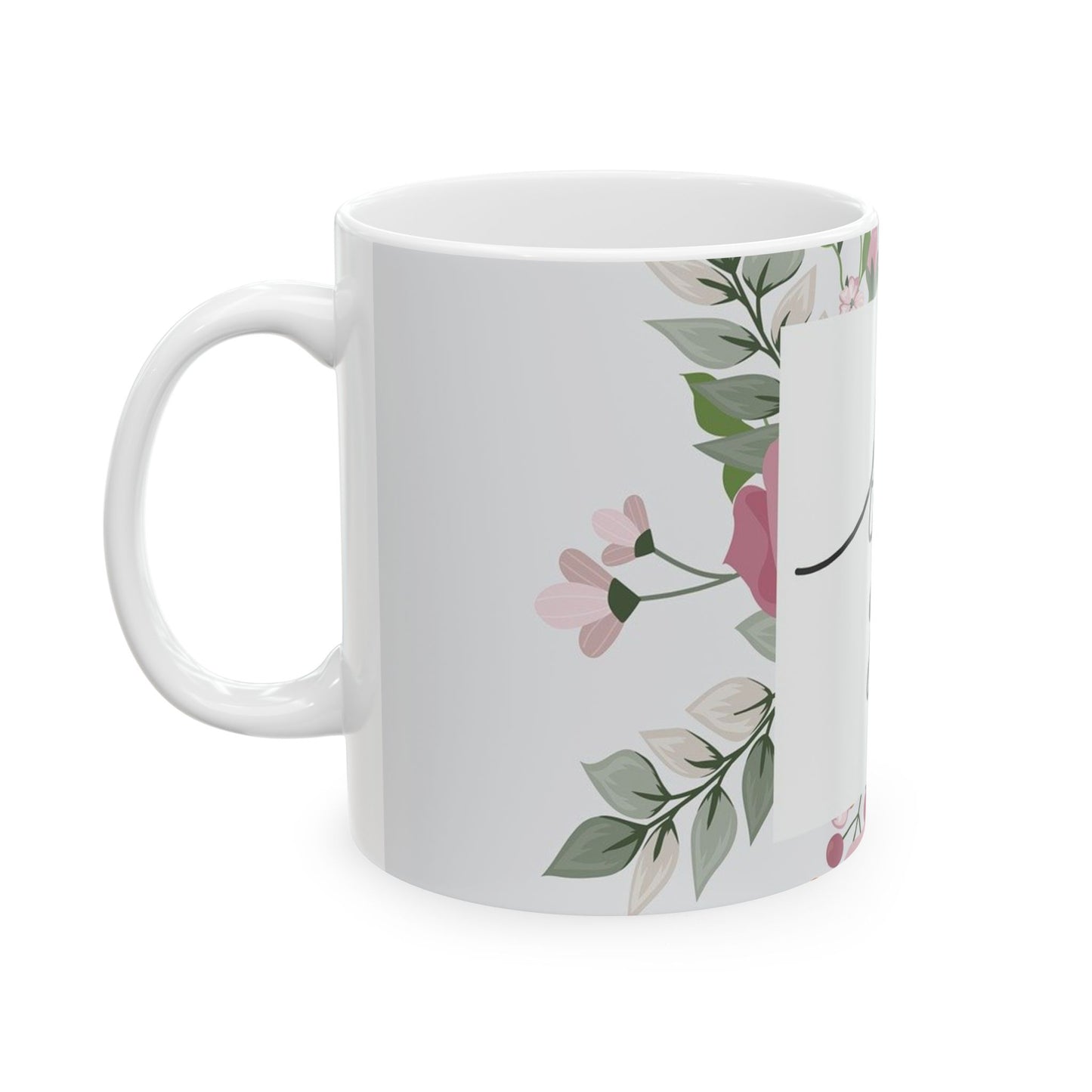 Thank You Floral Mug — Handwritten Script Ceramic Coffee Cup (11oz & 15oz)