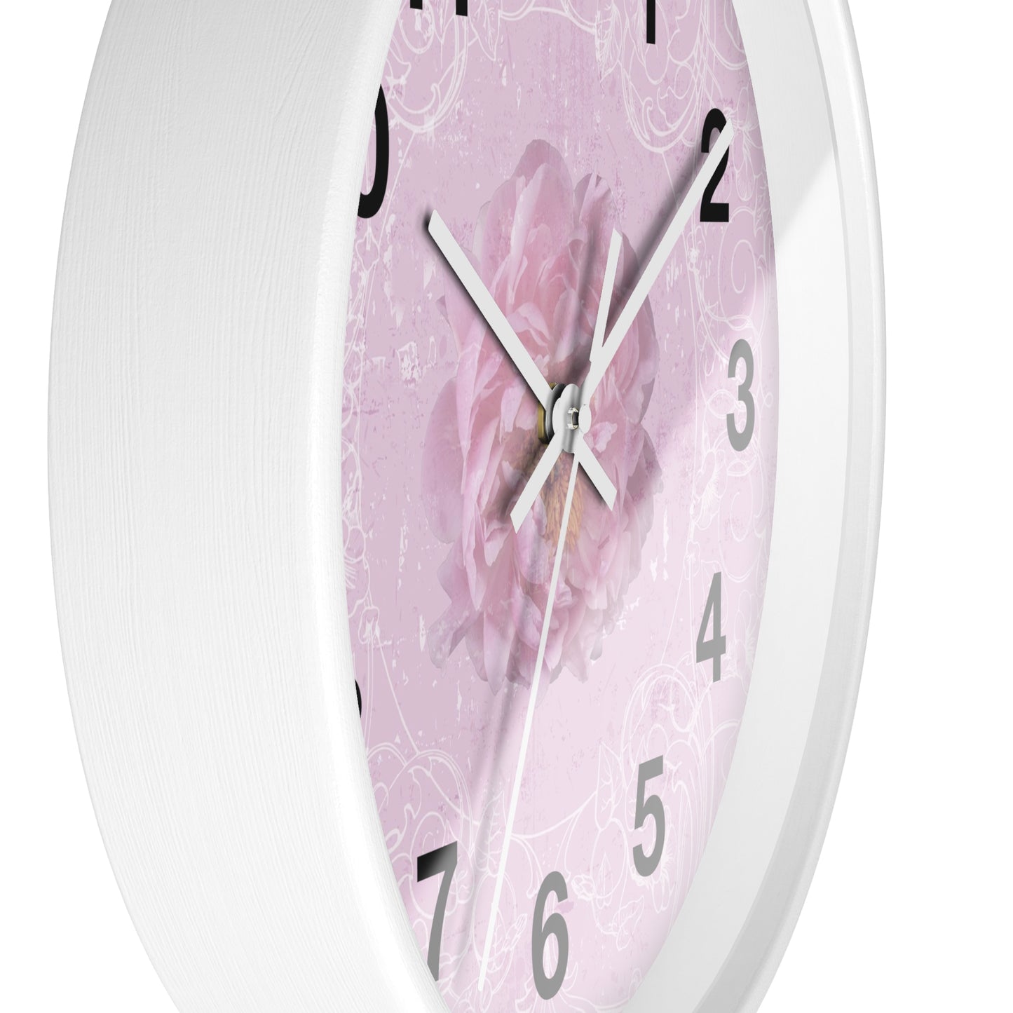 Pink Floral Wall Clock — Romantic Rose Decorative Clock for Bedroom, Nursery, or Gift