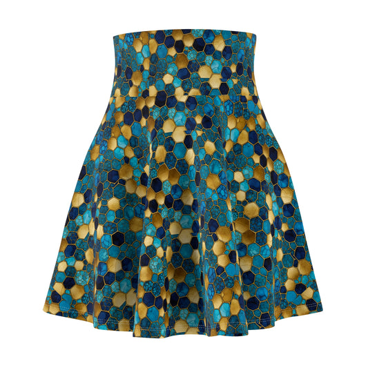 Vibrant Honeycomb Print Skater Skirt, Stylish Summer Skirt, Trendy Casual Skirt, Boho Skater Skirt, Perfect for Festivals