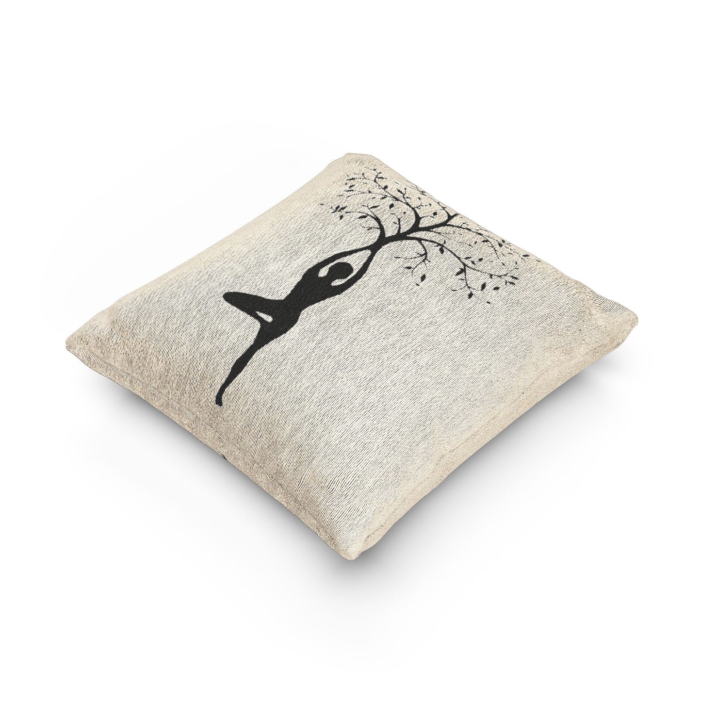 Yoga Tree Pose Woven Pillow for Relaxation, Zen Home Decor, Meditation Cushion, Gift for Yoga Lovers, Nature-Inspired Design