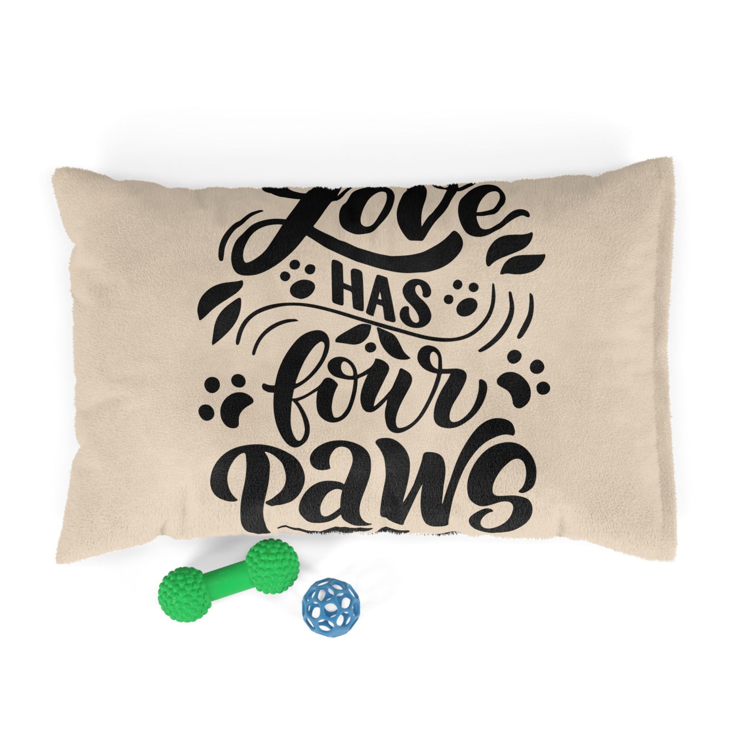 Pet Bed — "Love Has Four Paws" Cozy Plush Dog & Cat Bed