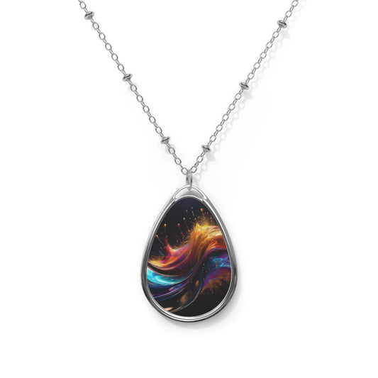 Colorful Fluid Art Oval Necklace, Unique Jewelry Gift, Elegant Statement Piece, Bohemian Accessory, Special Occasion Necklace