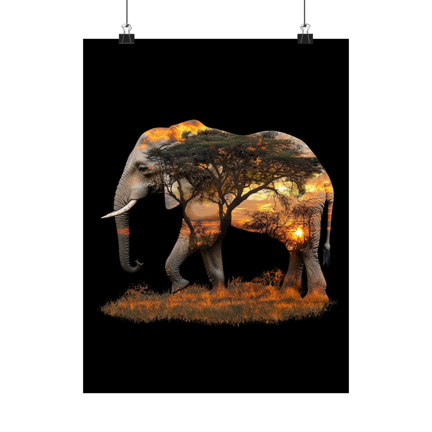 Elephant Sunset Matte Vertical Poster, Wall Art Decor, Animal Lovers Art, Gift for Nature Enthusiasts, Home Decoration