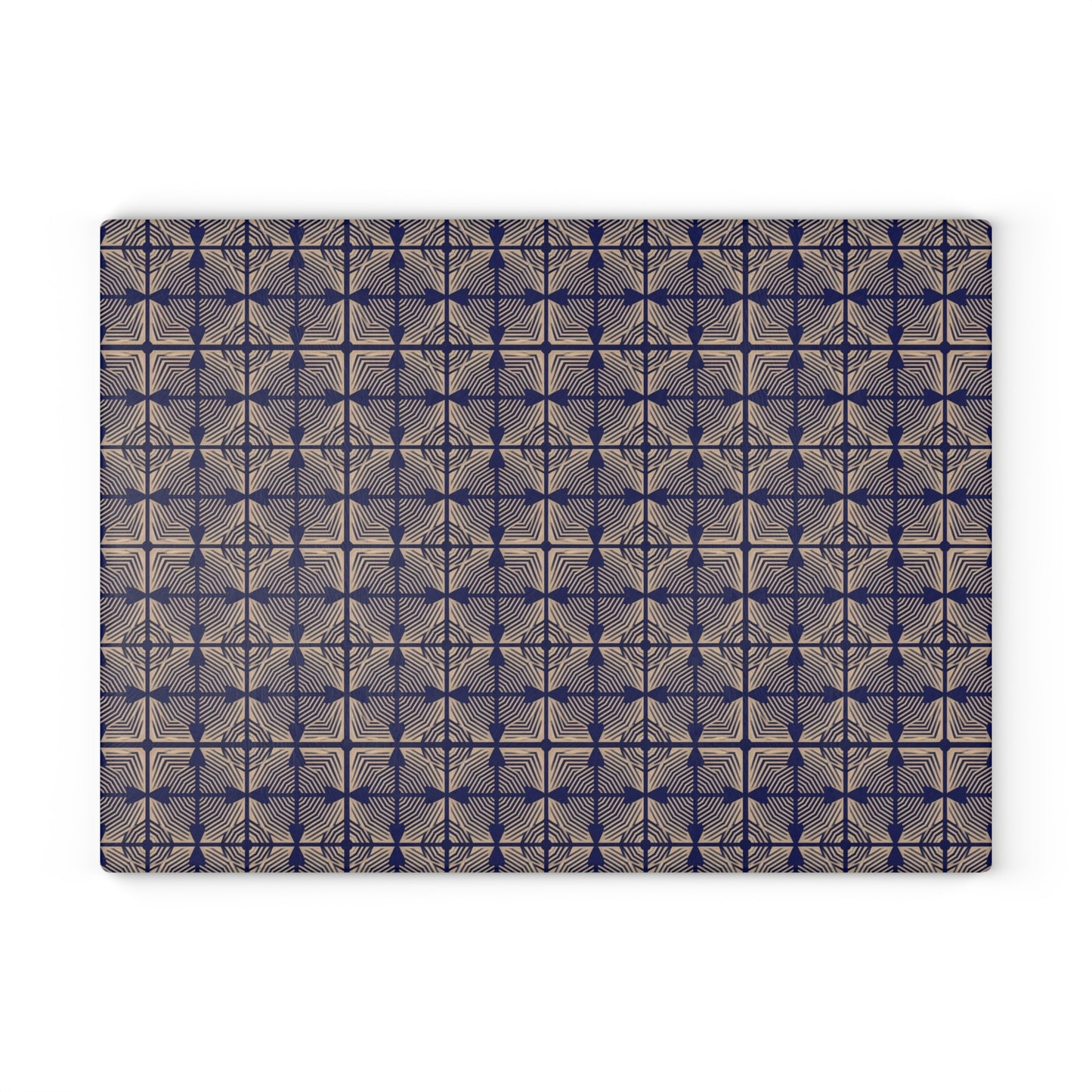 Patterned Glass Cutting Board – Vintage Blue Geometric Tile Design