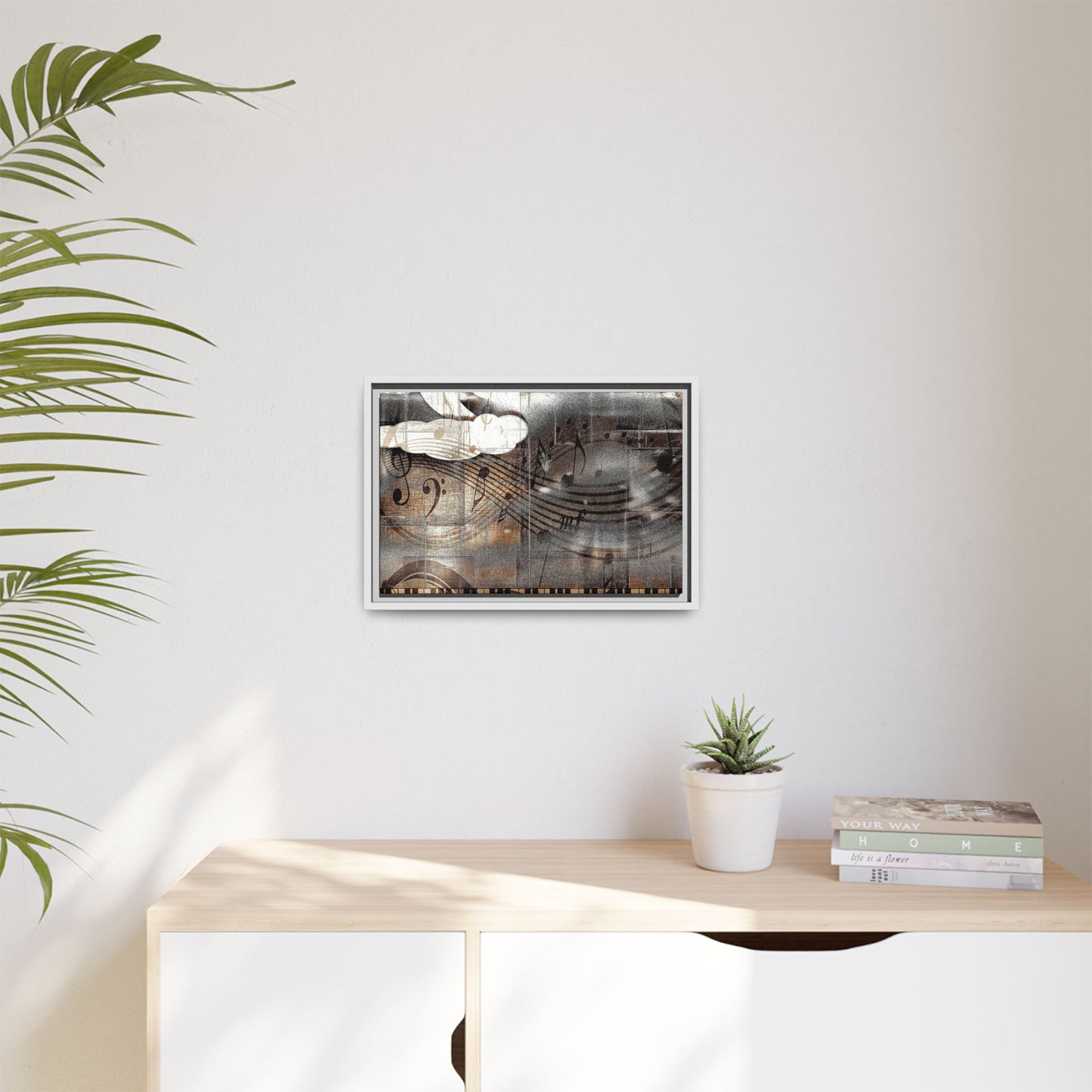 Framed Music Notes Canvas Print — Abstract Vintage Piano & Sheet Music Wall Art