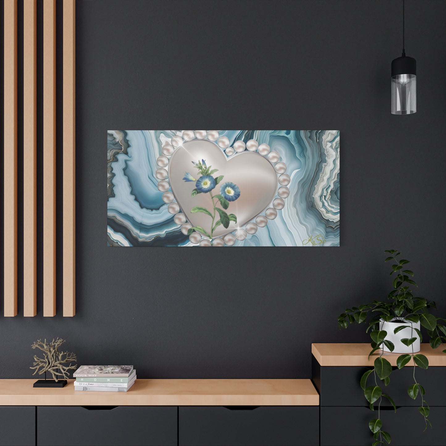Elegant Floral Heart Canvas Wall Art, Modern Home Decor, Gift for Her