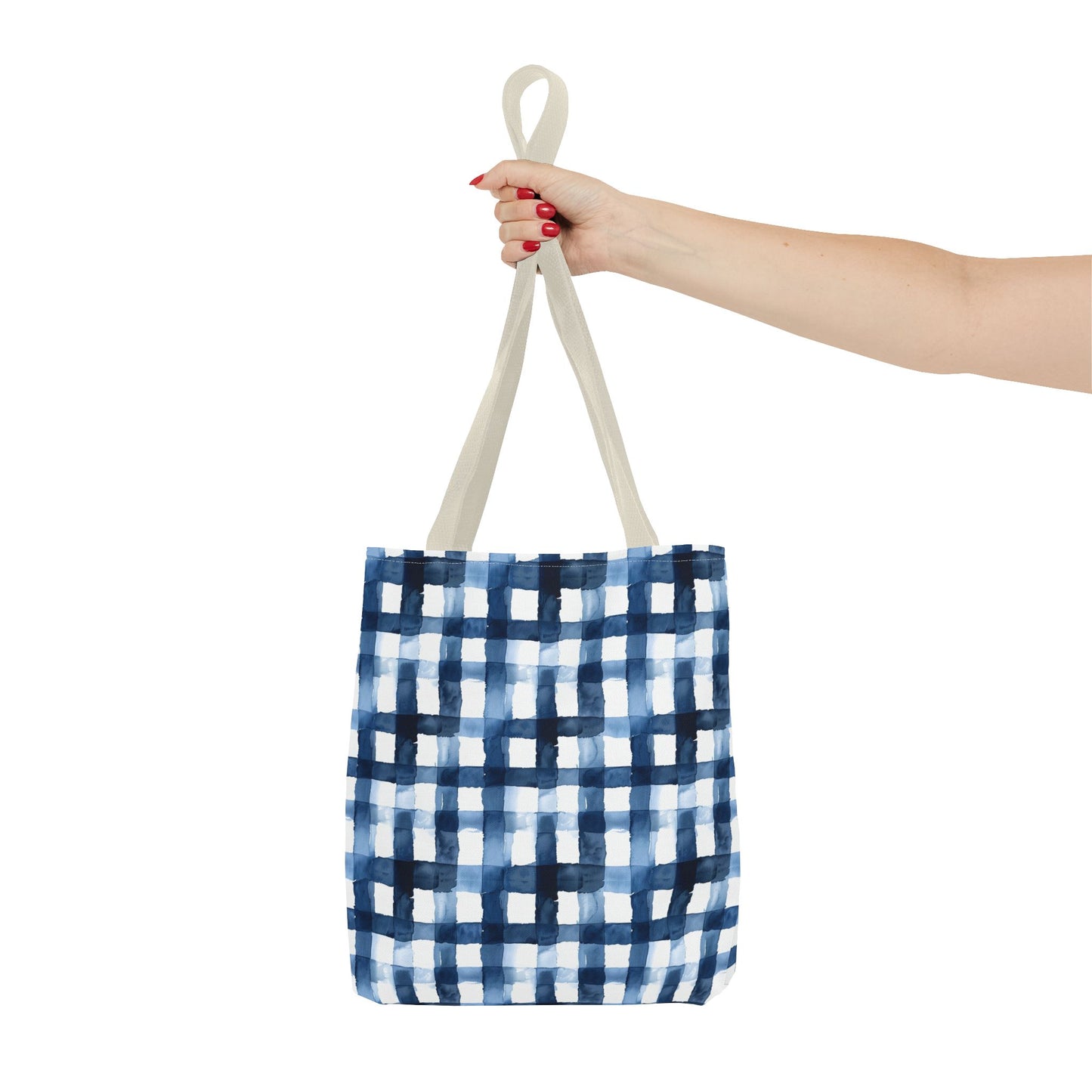 Blue Watercolor Plaid Tote Bag — Navy Check Pattern All-Over Print